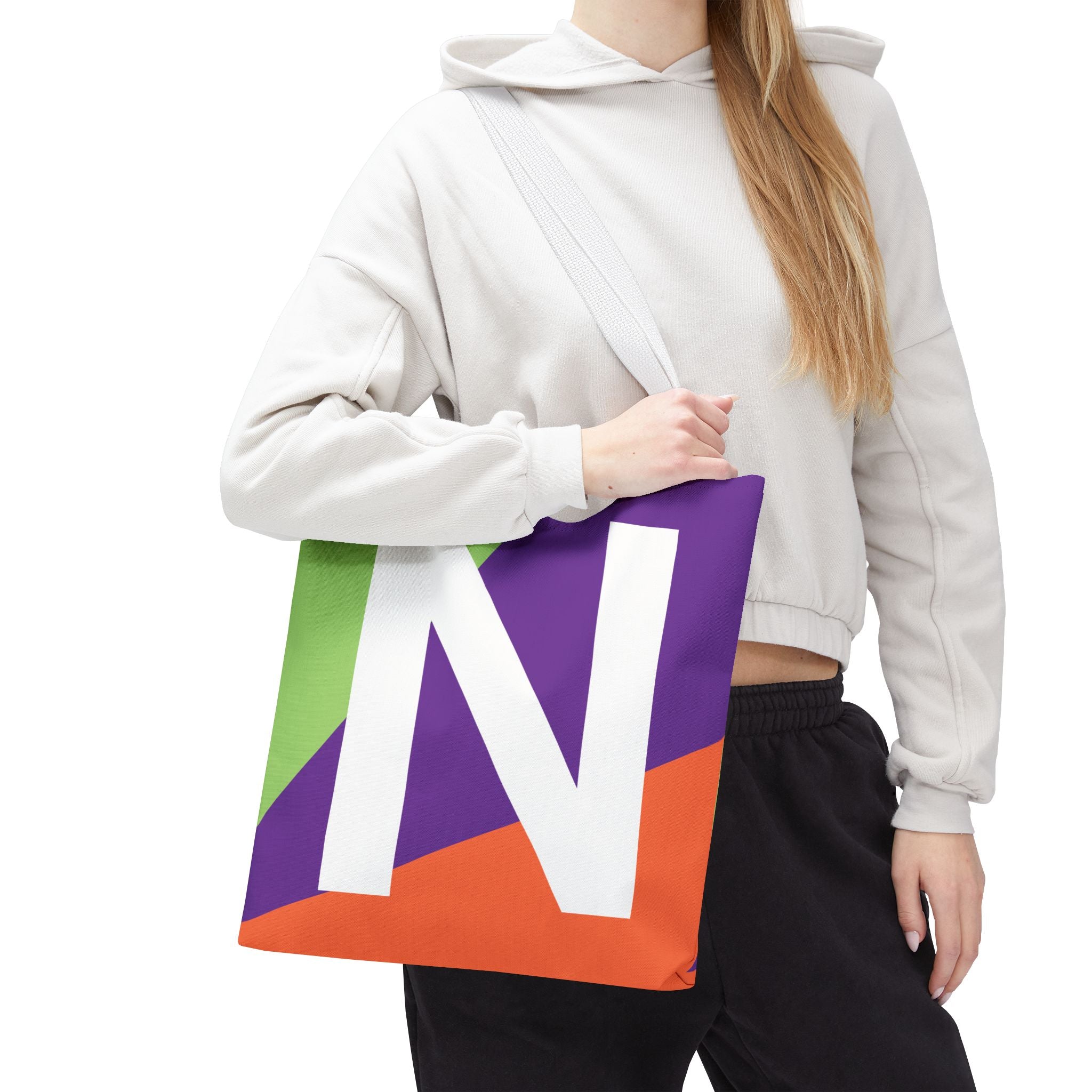 Monogram 'N' Colorblock Tote Bag — Personalized Initial N Shoulder Tote