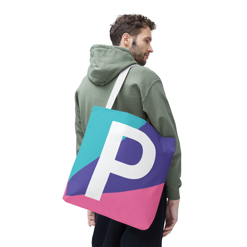 Monogram 'P' Colorblock Tote Bag — Personalized Initial P Shoulder Tote