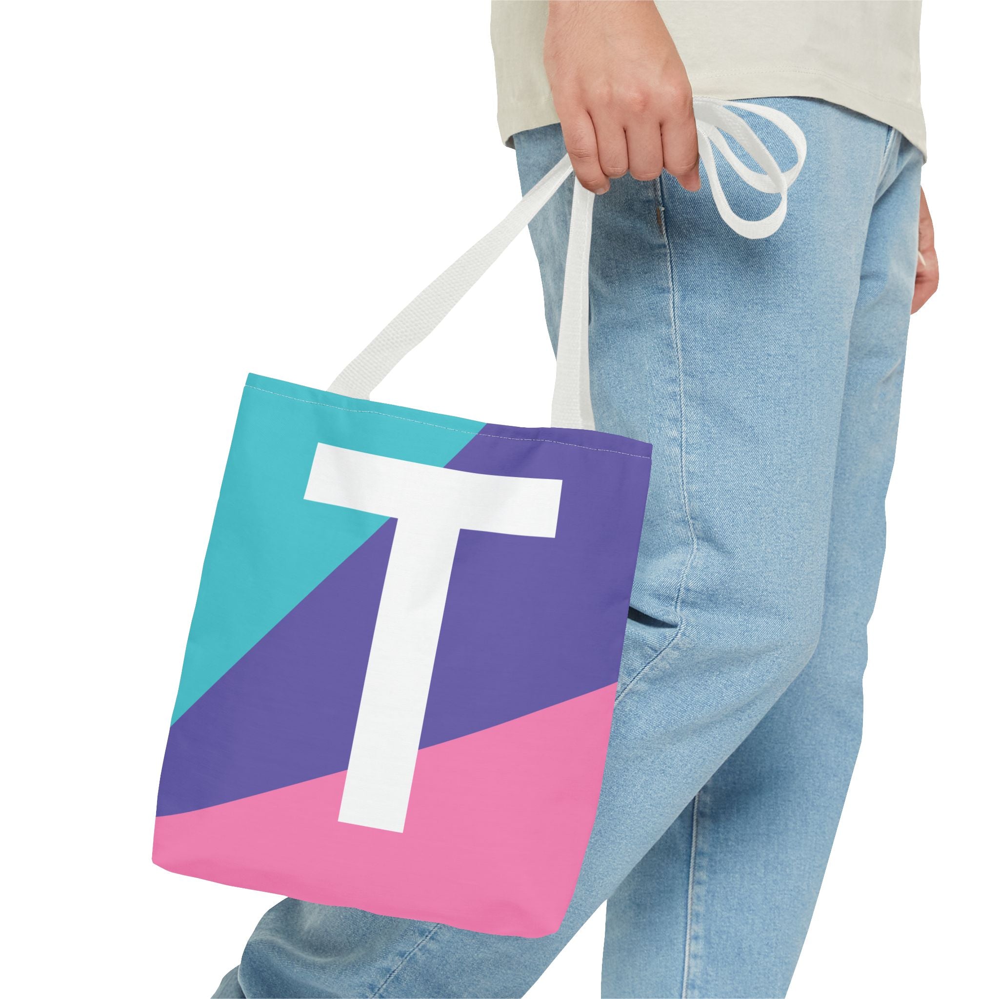 Monogram 'T' Colorblock Tote Bag — Personalized Initial T Shoulder Tote