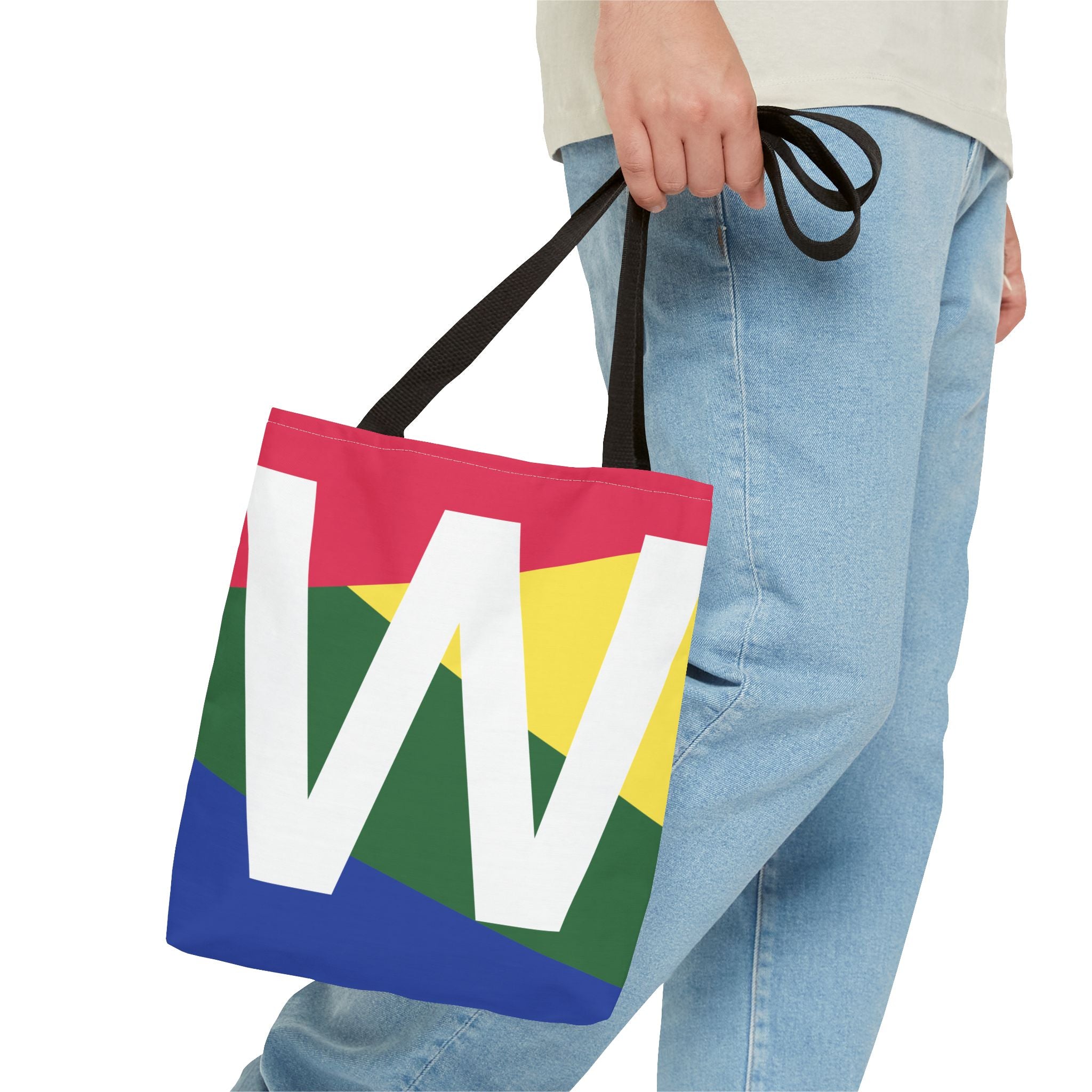 Monogram 'W' Colorblock Tote Bag — Personalized Initial W Shoulder Tote