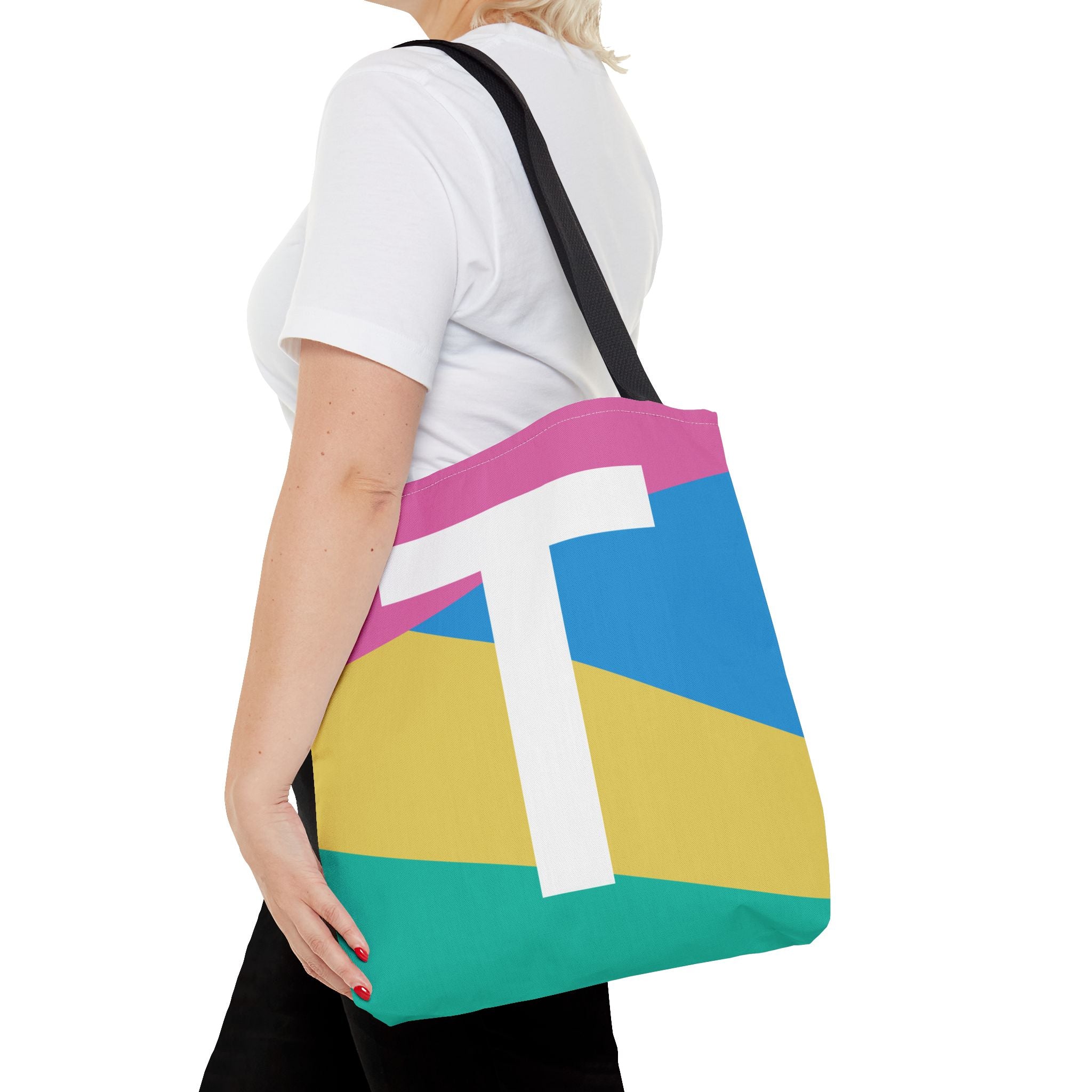 Monogram 'T' Colorblock Tote Bag — Personalized Initial T Shoulder Tote