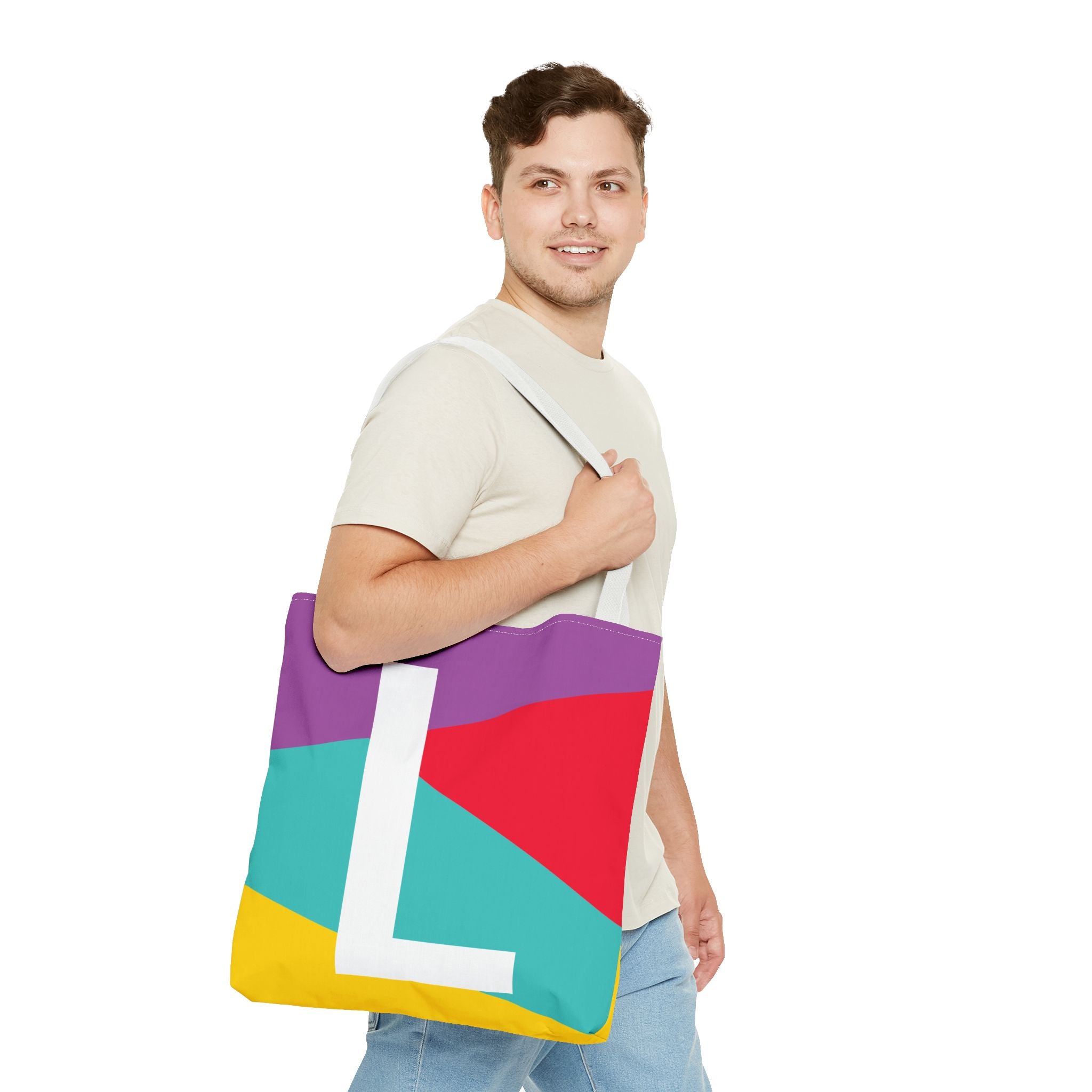 Monogram 'L' Colorblock Tote Bag — Personalized Initial L Shoulder Tote