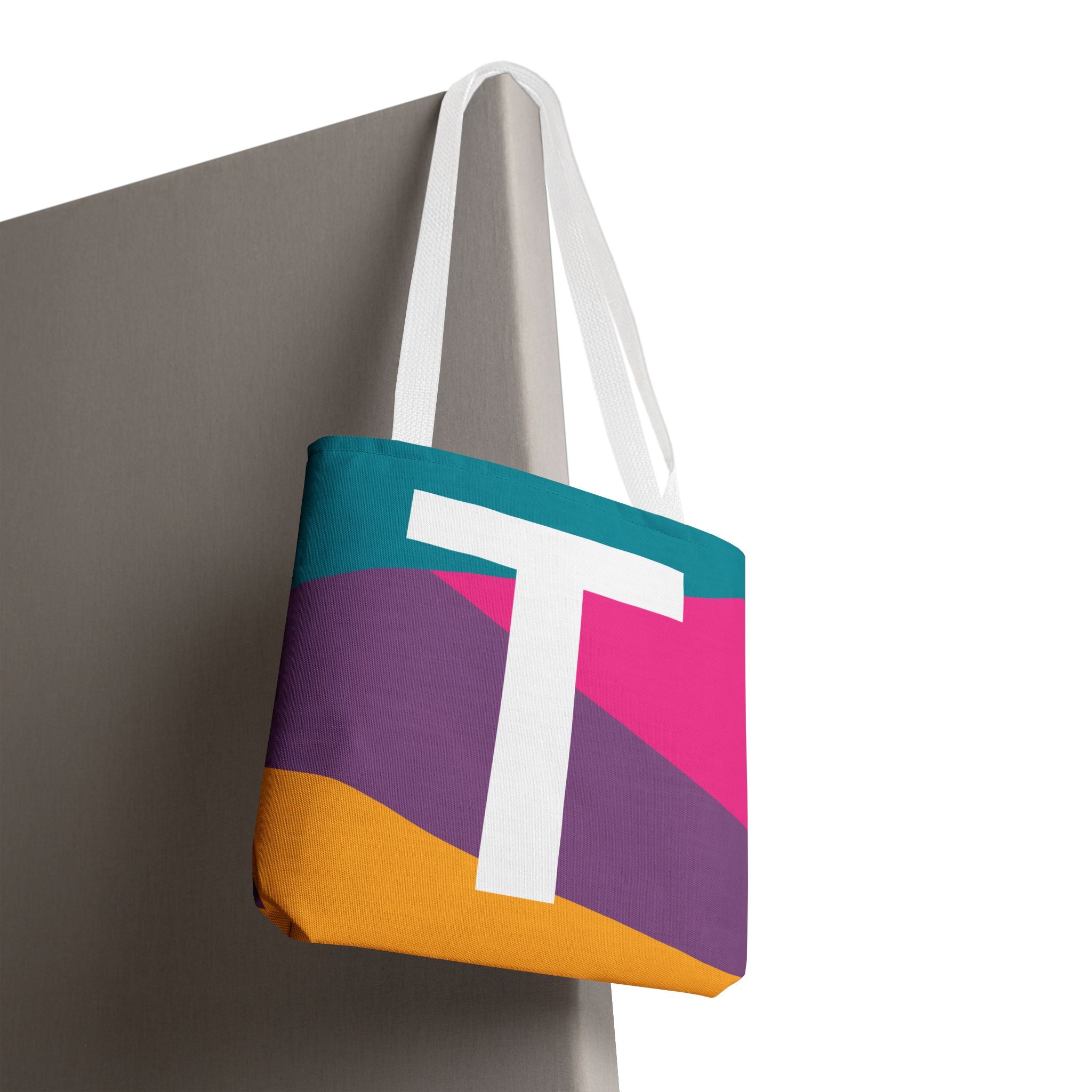 Monogram 'T' Colorblock Tote Bag — Personalized Initial T Shoulder Tote