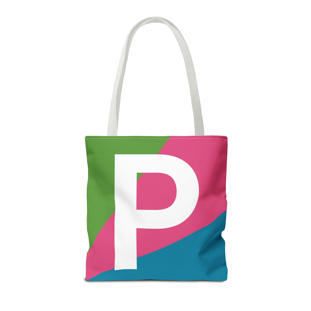 Monogram 'P' Colorblock Tote Bag — Personalized Initial P Shoulder Tote
