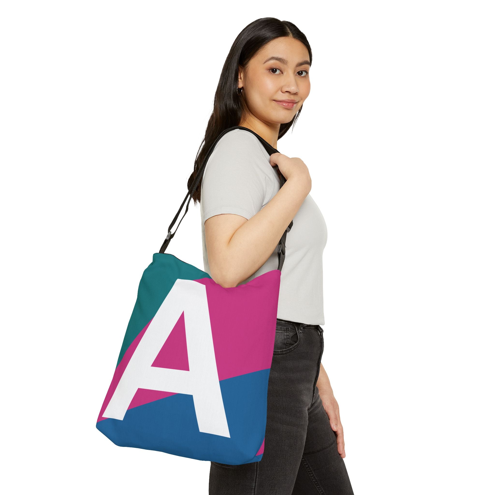 Initial Letter 'A' Colorblock Adjustable Tote Bag — Monogram Alphabet Shoulder Bag