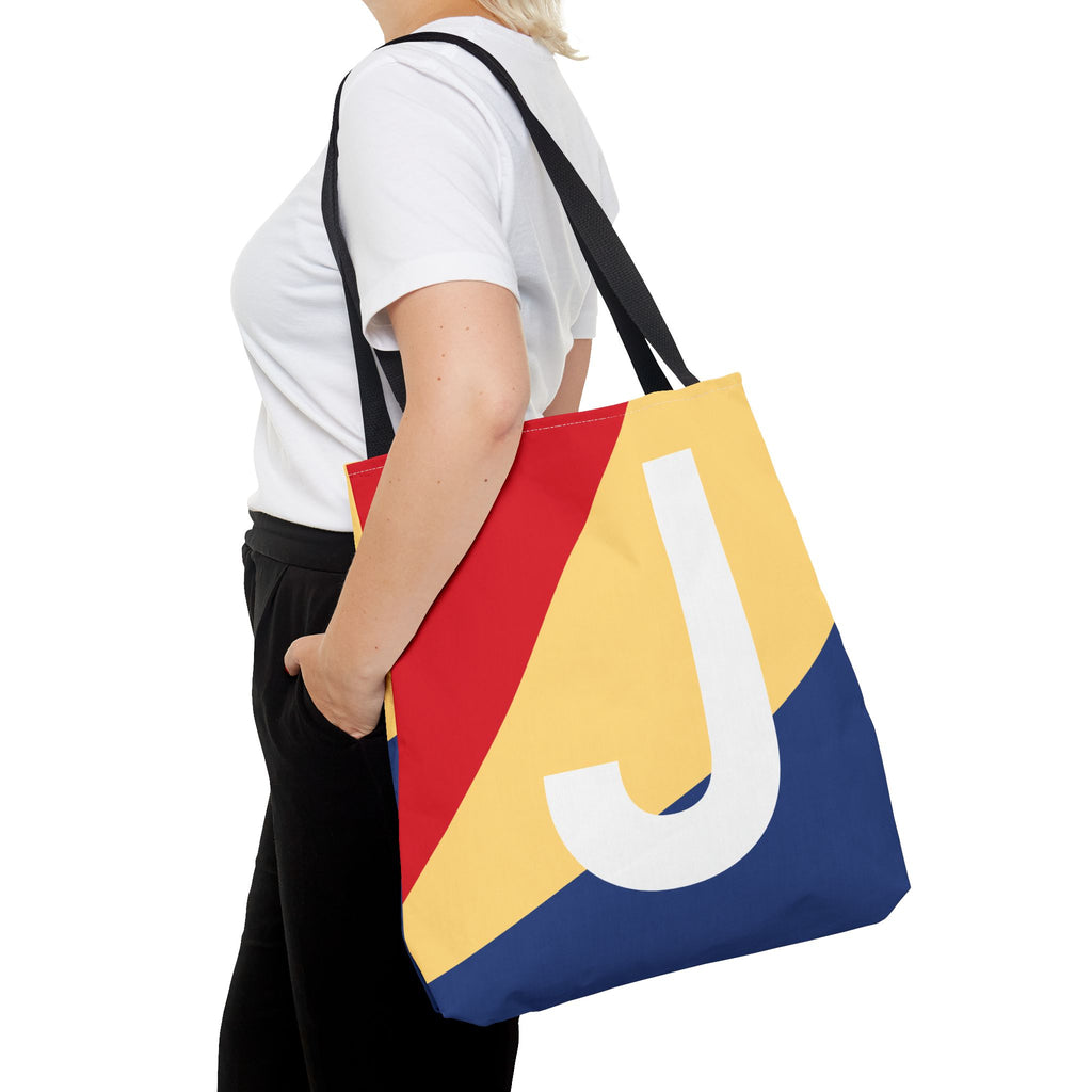 Monogram 'J' Colorblock Tote Bag — Personalized Initial J Shoulder Tote