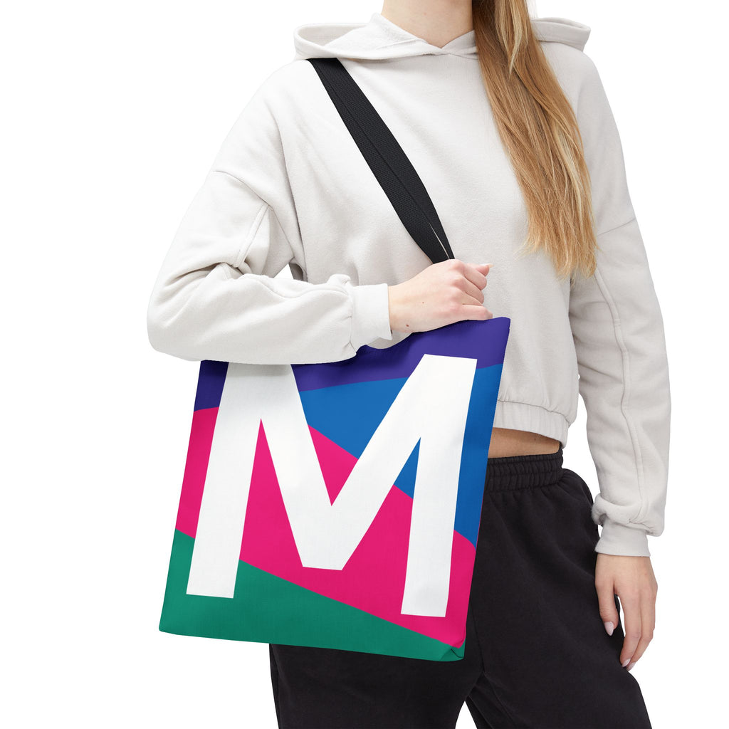 Monogram 'M' Colorblock Tote Bag — Personalized Initial M Shoulder Tote