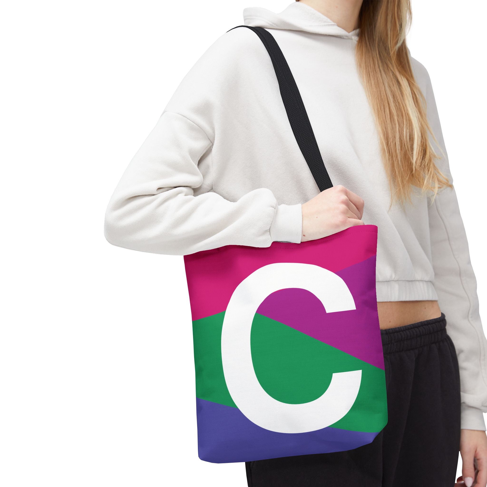 Monogram 'C' Colorblock Tote Bag — Personalized Initial C Shoulder Tote