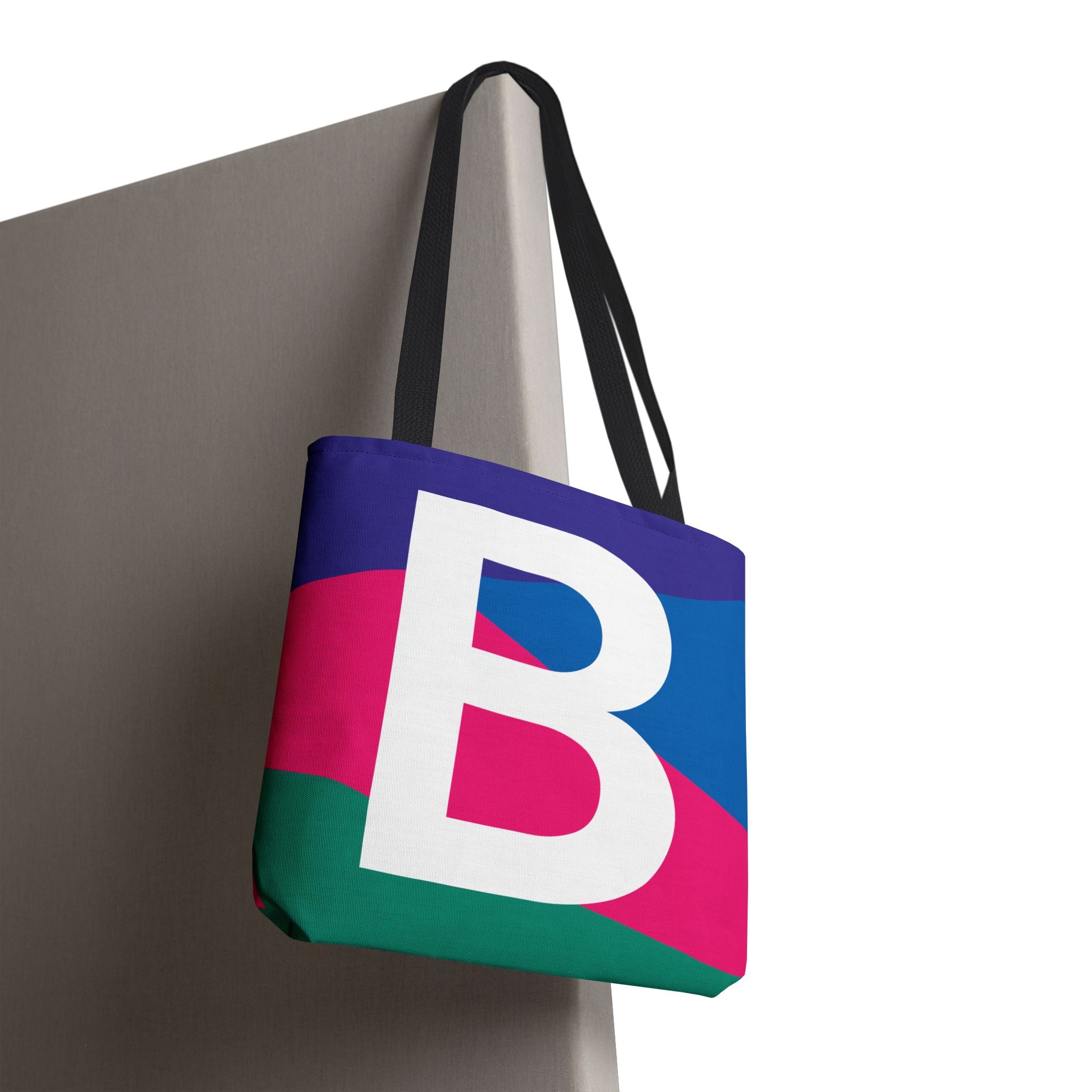 Monogram 'B' Colorblock Tote Bag — Personalized Initial B Shoulder Tote