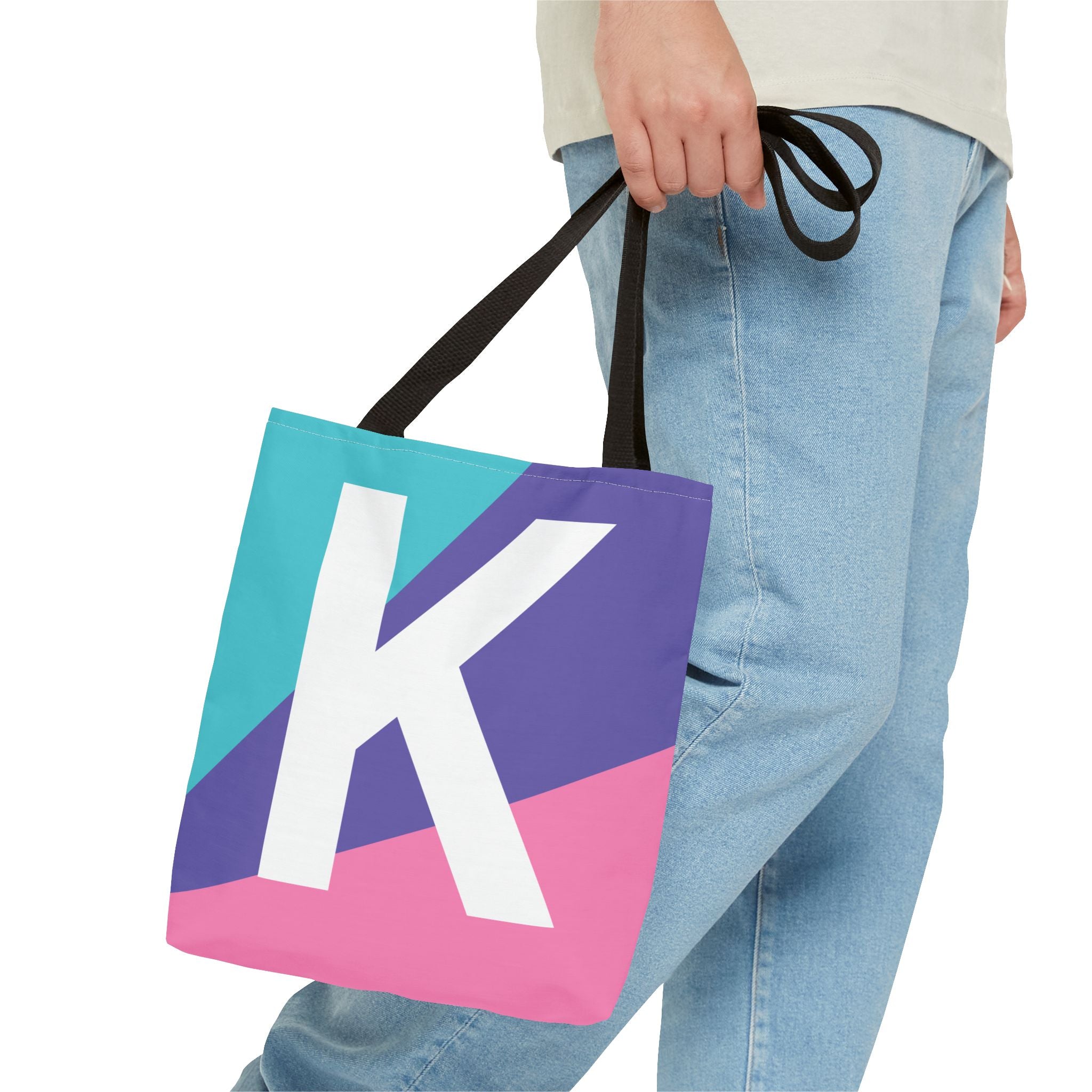 Monogram 'K' Colorblock Tote Bag — Personalized Initial K Shoulder Tote