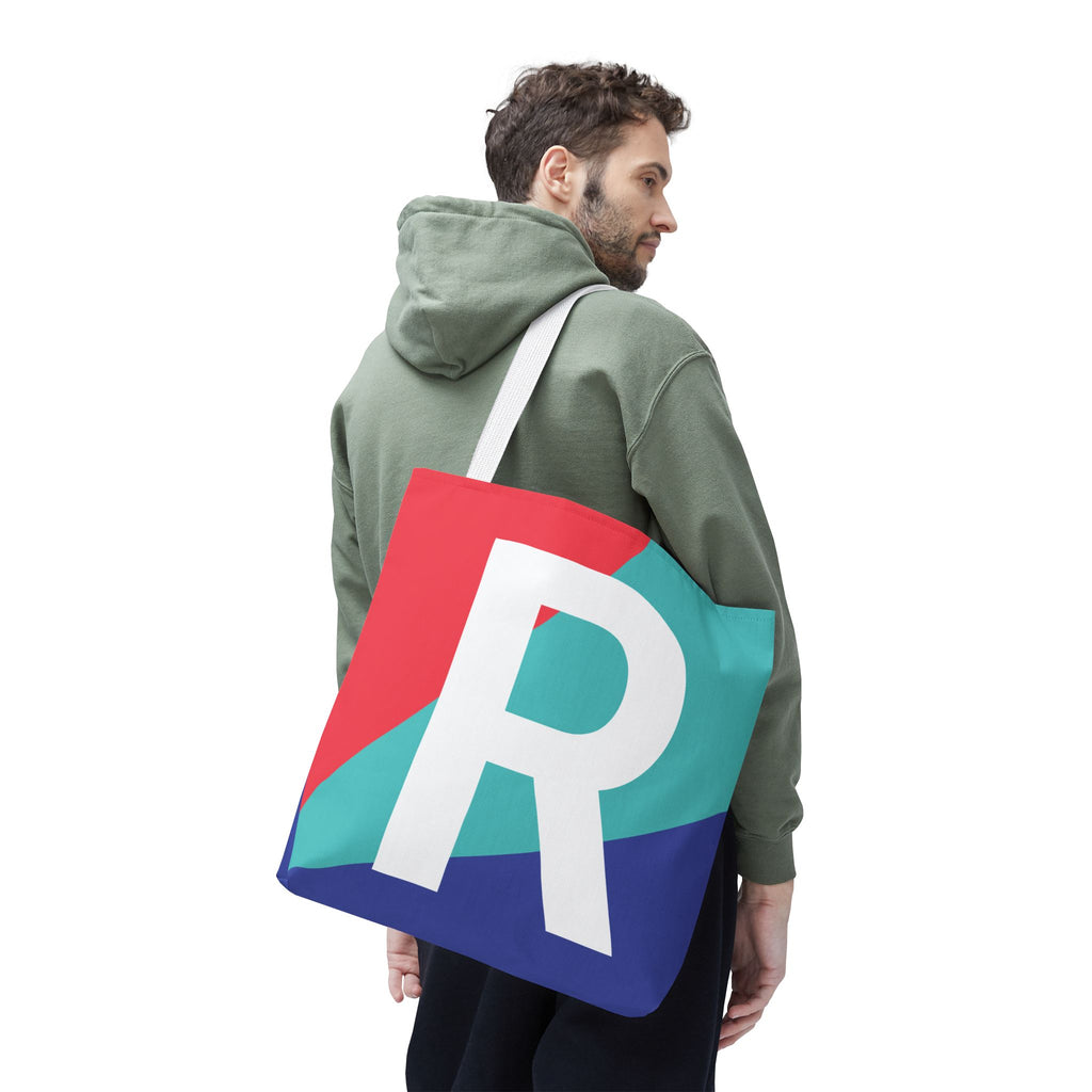 Monogram 'R' Colorblock Tote Bag — Personalized Initial R Shoulder Tote