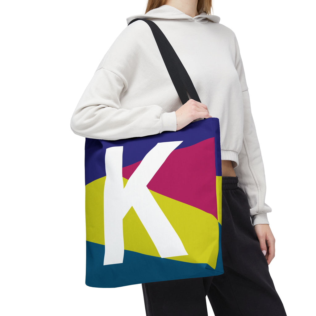 Monogram 'K' Colorblock Tote Bag — Personalized Initial K Shoulder Tote