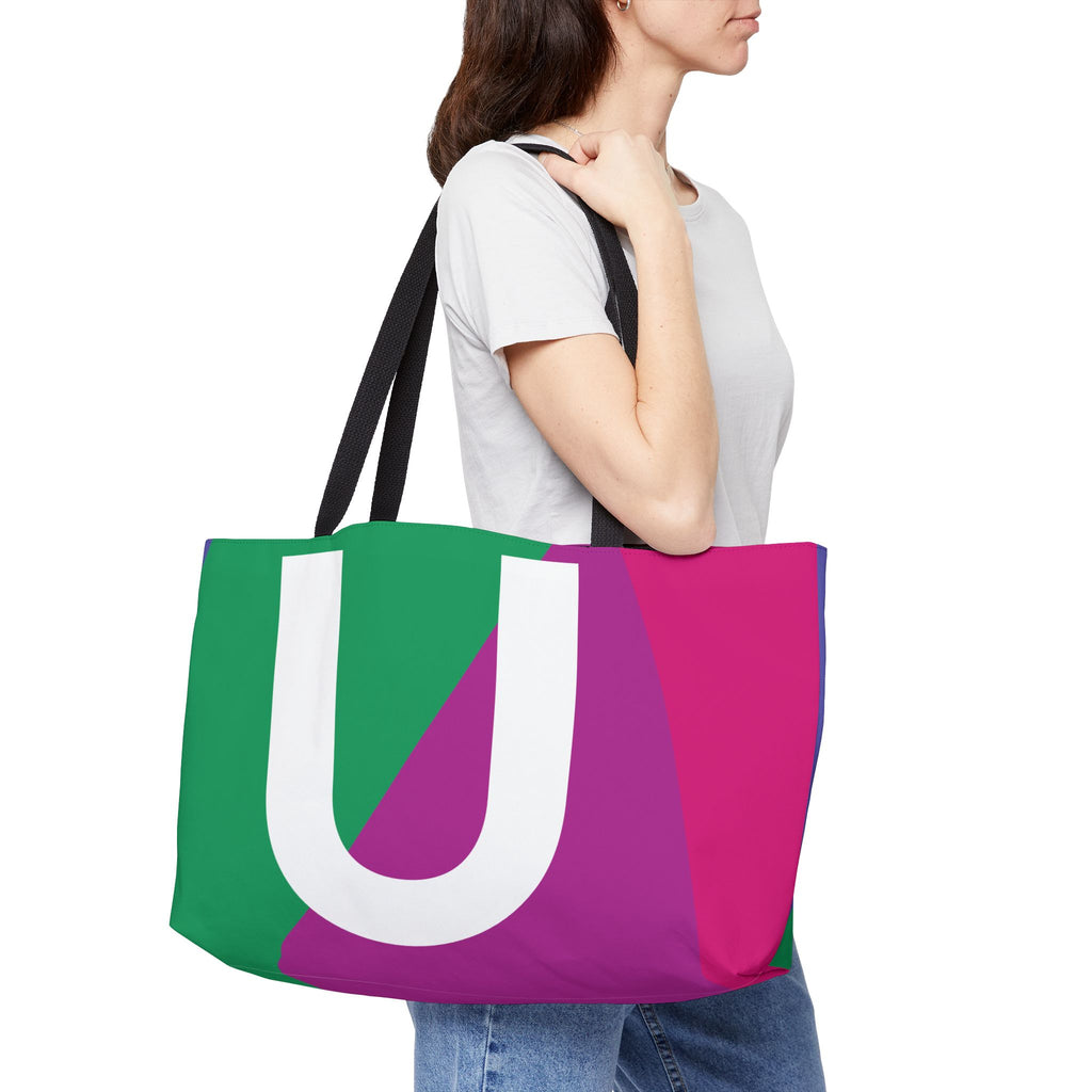Personalized 'U' Colorblock Tote Bag — Monogram Weekender Tote