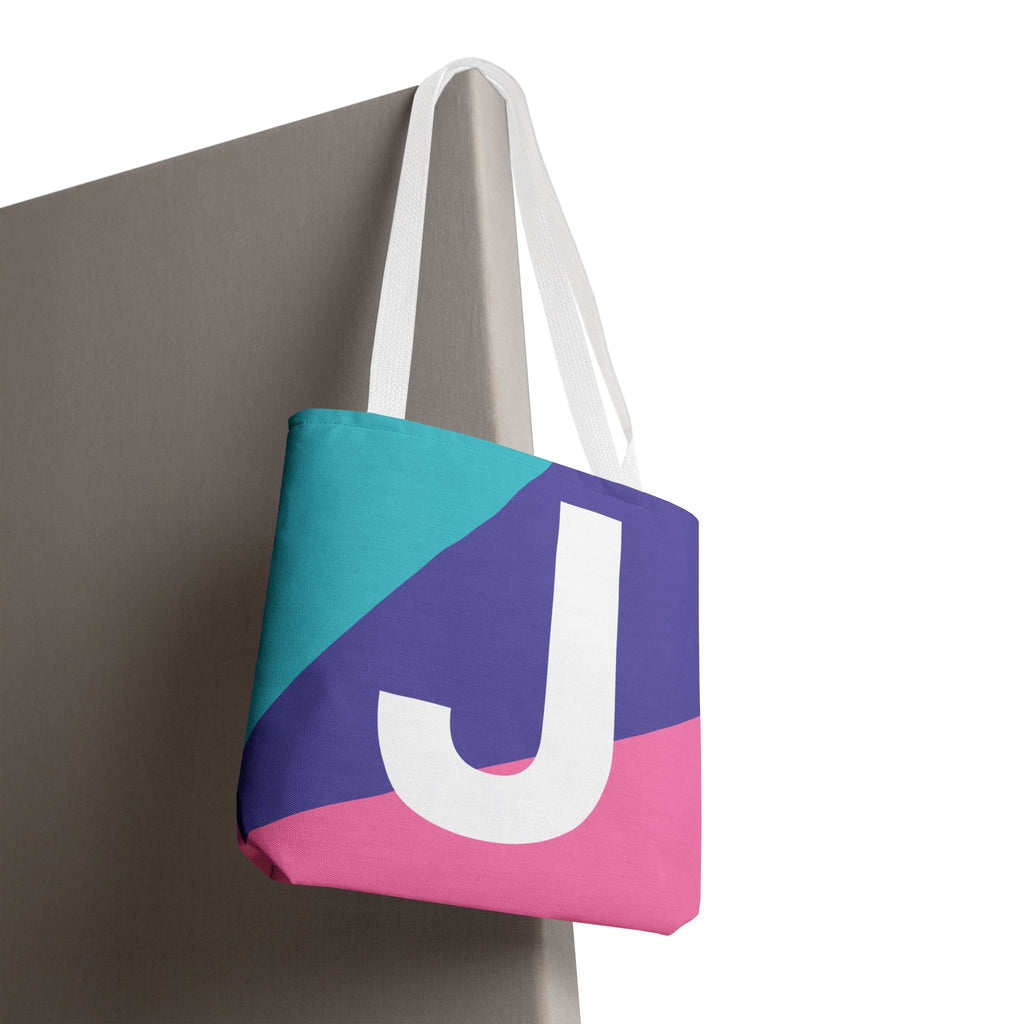 Monogram 'J' Colorblock Tote Bag — Personalized Initial J Shoulder Tote