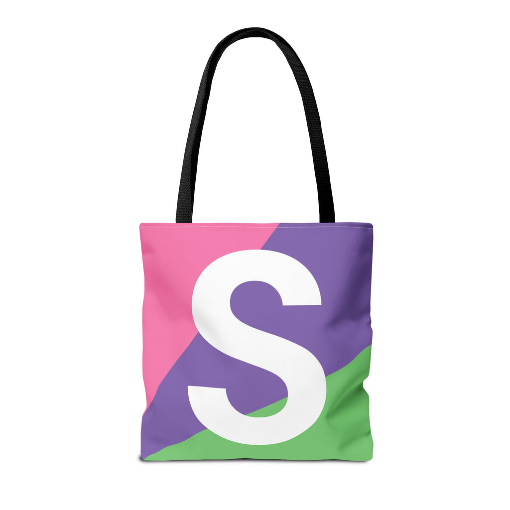 Monogram 'S' Colorblock Tote Bag — Personalized Initial S Shoulder Tote