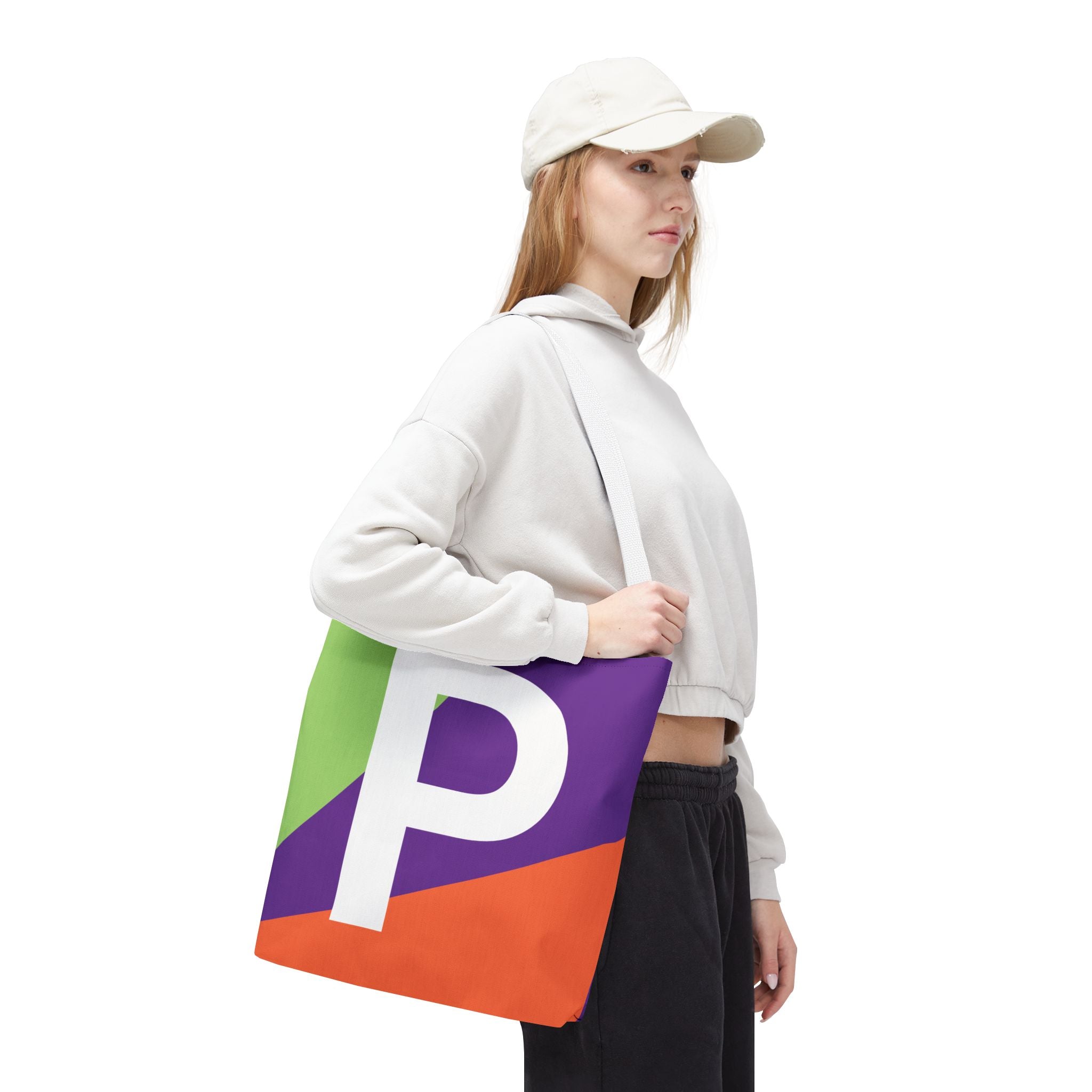 Monogram 'P' Colorblock Tote Bag — Personalized Initial P Shoulder Tote
