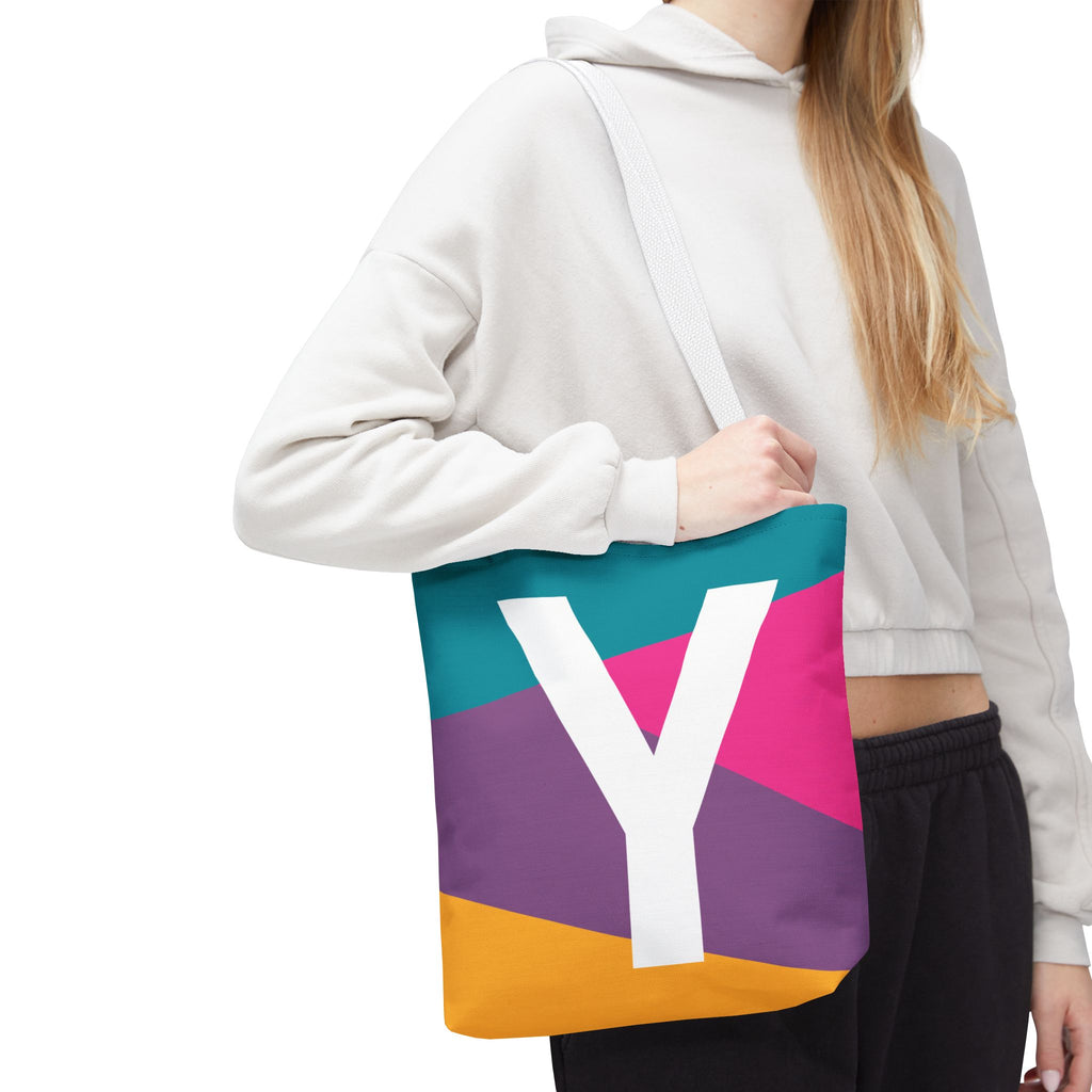 Monogram 'Y' Colorblock Tote Bag — Personalized Initial Y Shoulder Tote