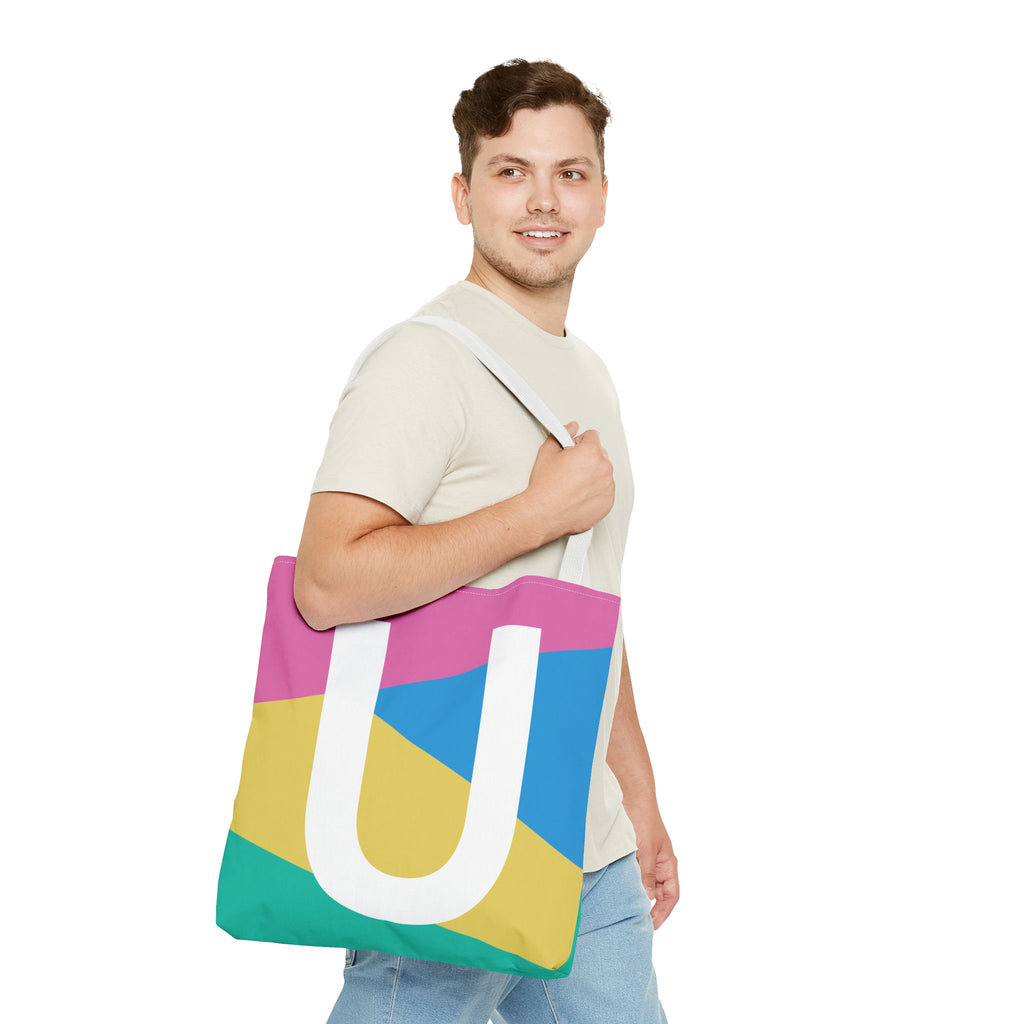 Monogram 'U' Colorblock Tote Bag — Personalized Initial U Shoulder Tote