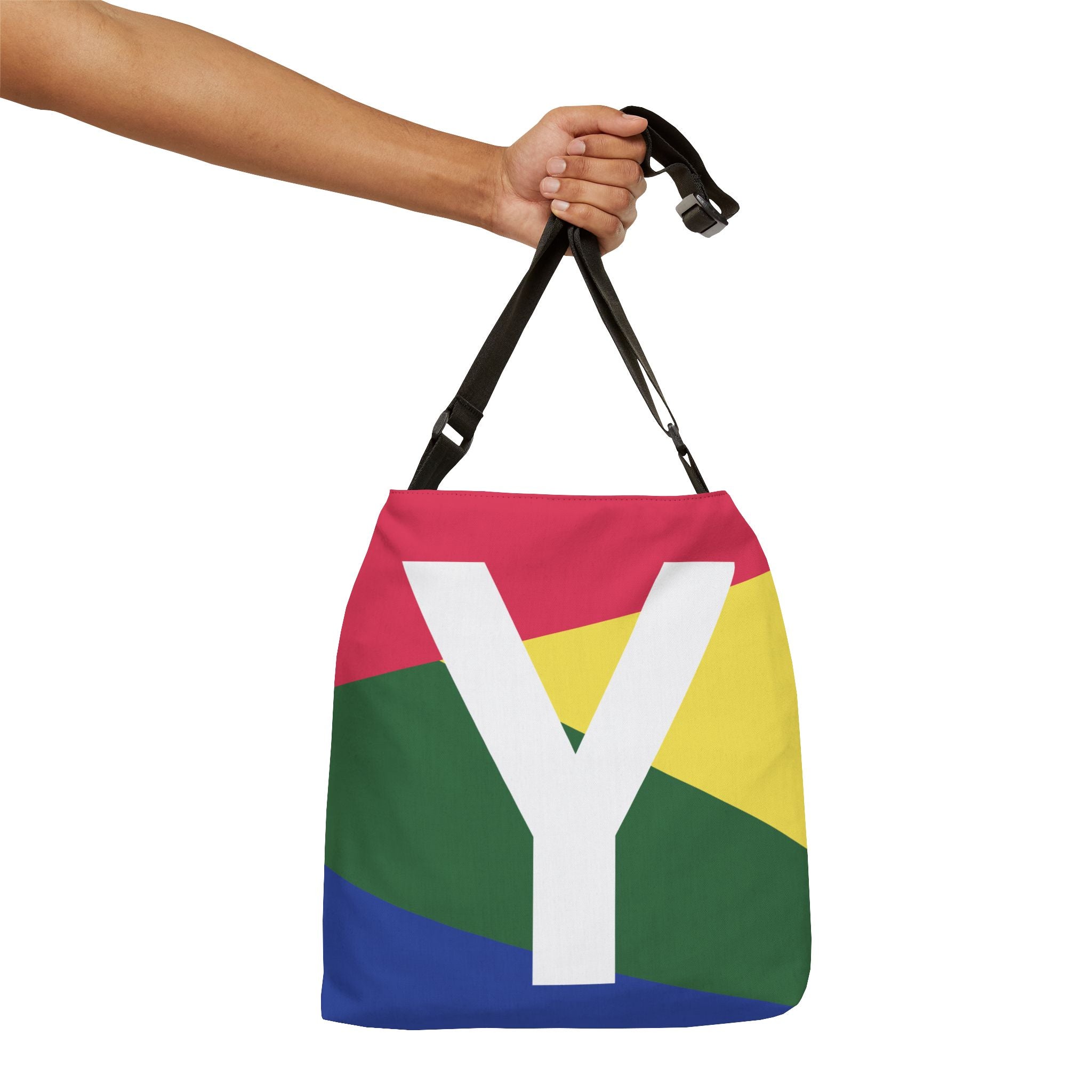 Initial Letter 'Y' Colorblock Adjustable Tote Bag — Monogram Alphabet Shoulder Bag