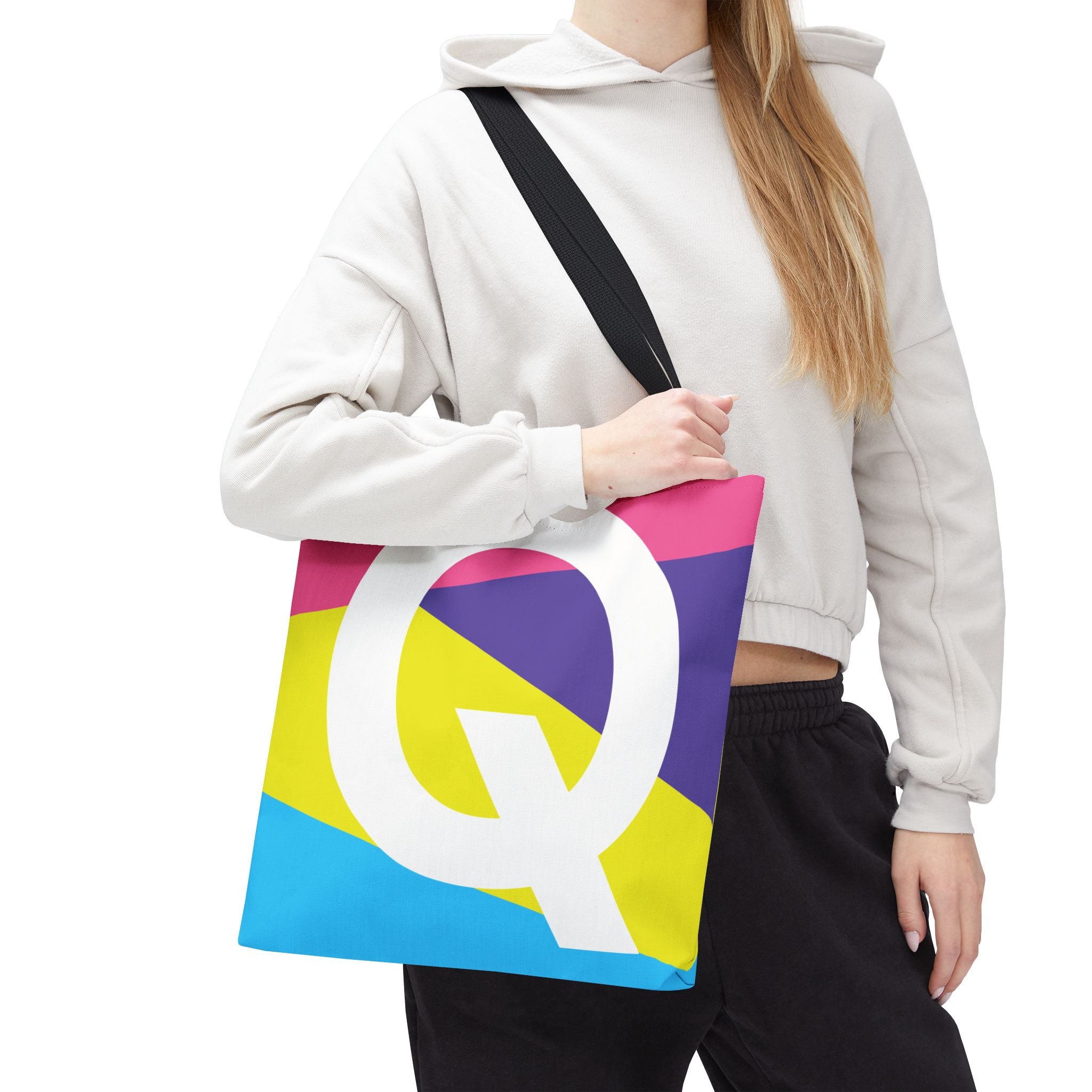 Monogram 'Q' Colorblock Tote Bag — Personalized Initial Q Shoulder Tote