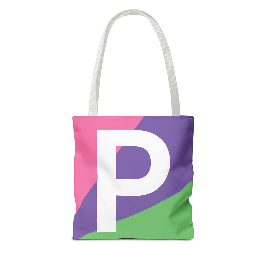 Monogram 'P' Colorblock Tote Bag — Personalized Initial P Shoulder Tote
