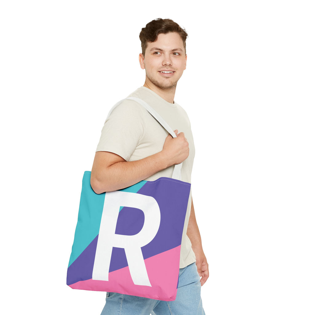 Monogram 'R' Colorblock Tote Bag — Personalized Initial R Shoulder Tote