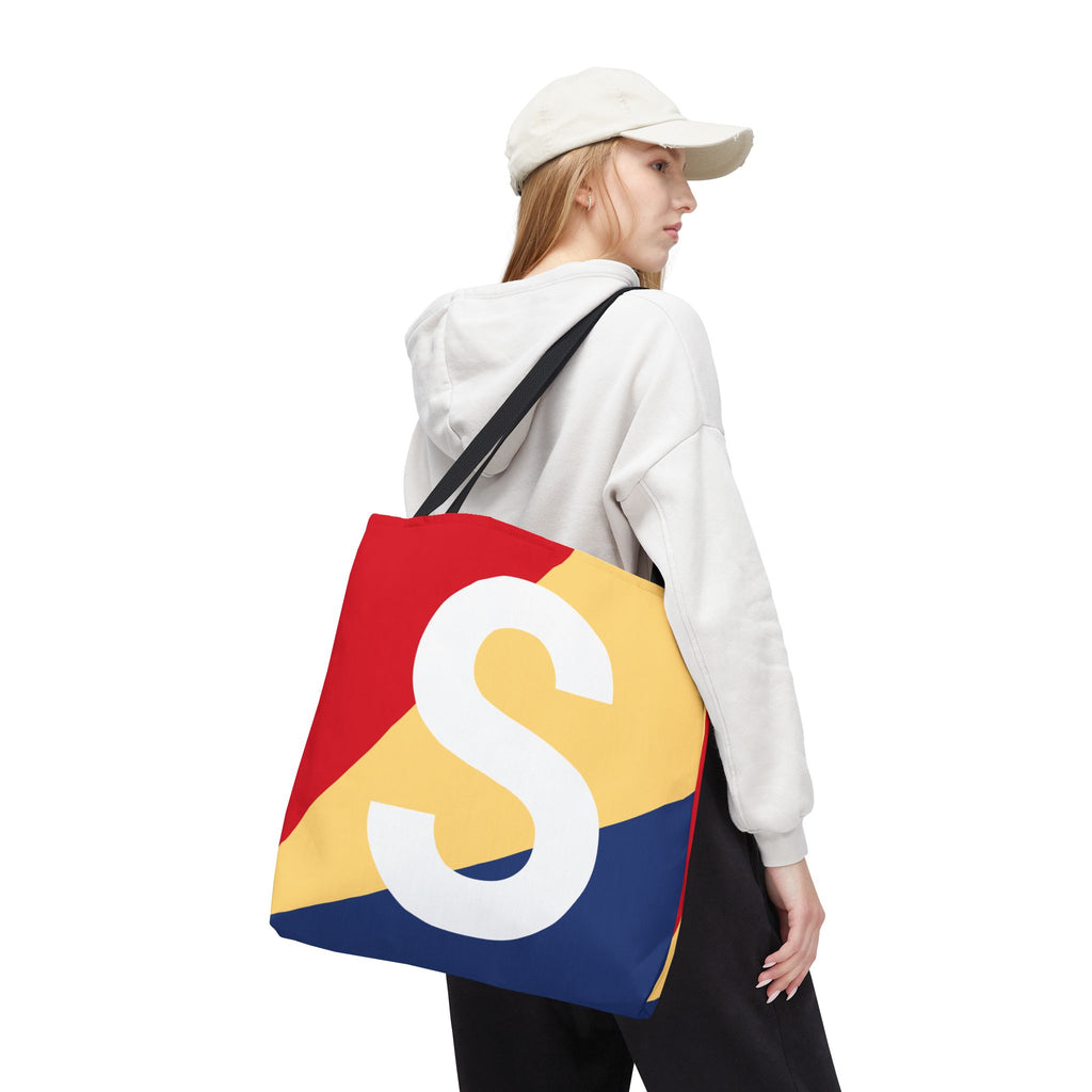 Monogram 'S' Colorblock Tote Bag — Personalized Initial S Shoulder Tote