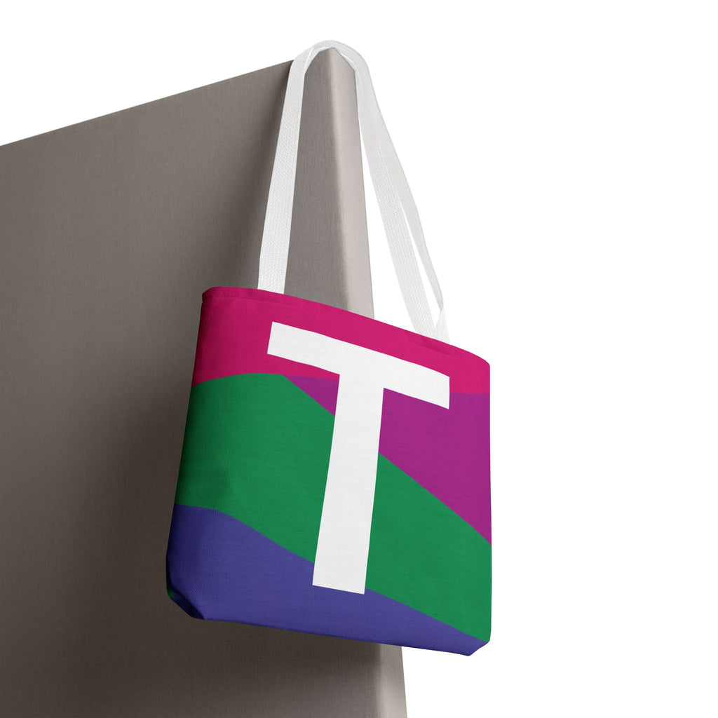 Monogram 'T' Colorblock Tote Bag — Personalized Initial T Shoulder Tote