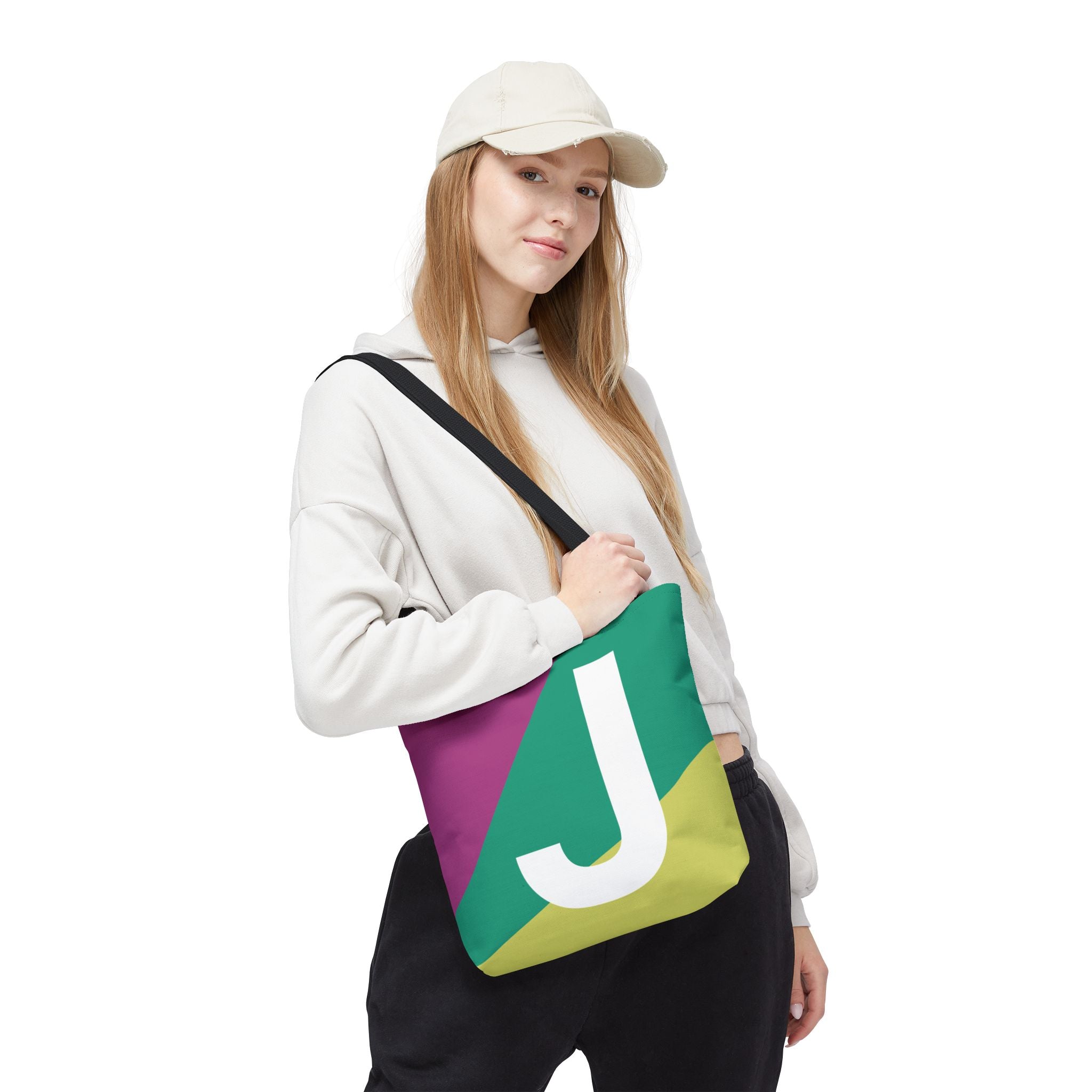 Monogram 'J' Colorblock Tote Bag — Personalized Initial J Shoulder Tote
