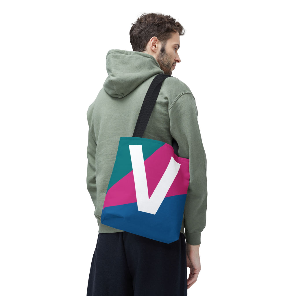 Monogram 'V' Colorblock Tote Bag — Personalized Initial V Shoulder Tote
