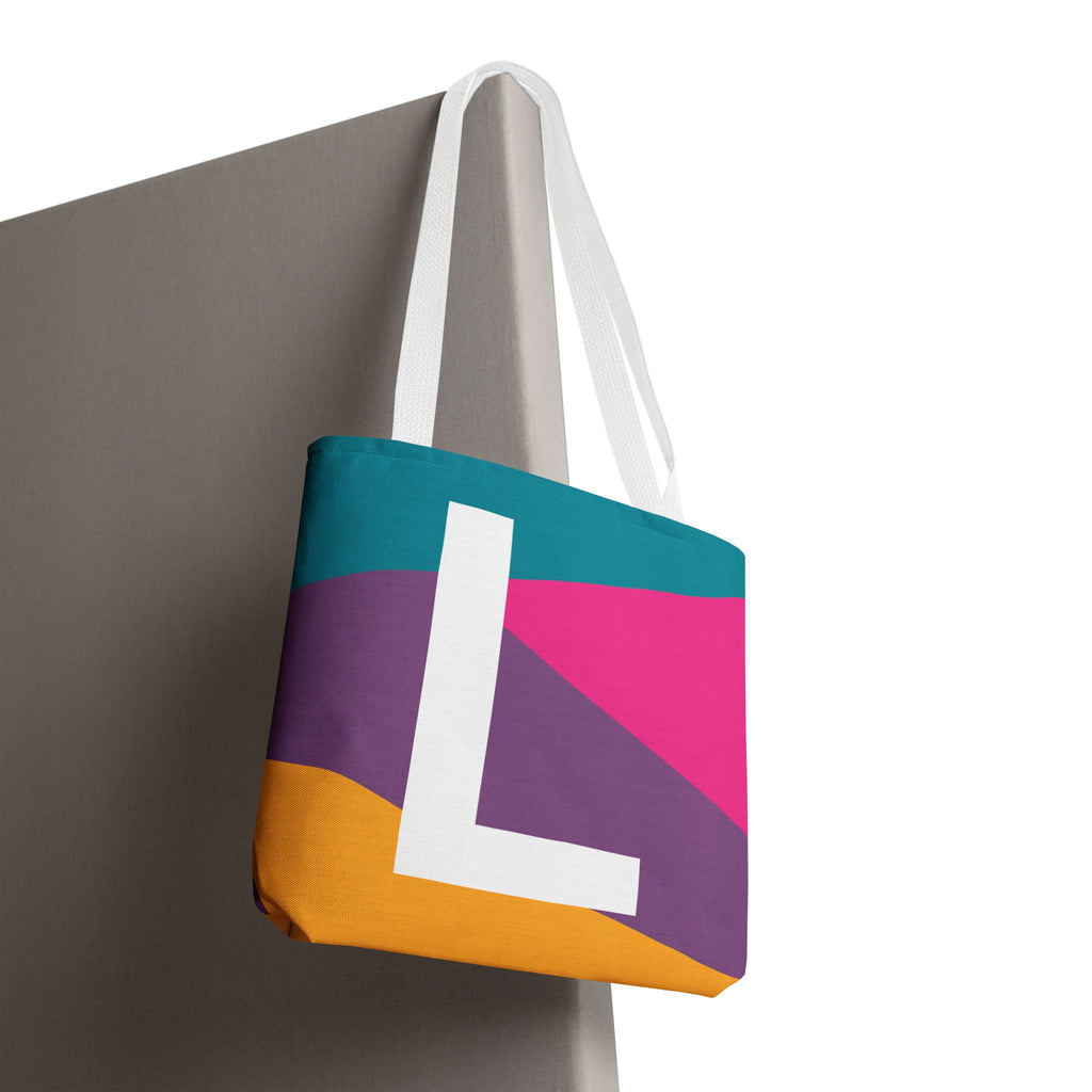 Monogram 'L' Colorblock Tote Bag — Personalized Initial L Shoulder Tote