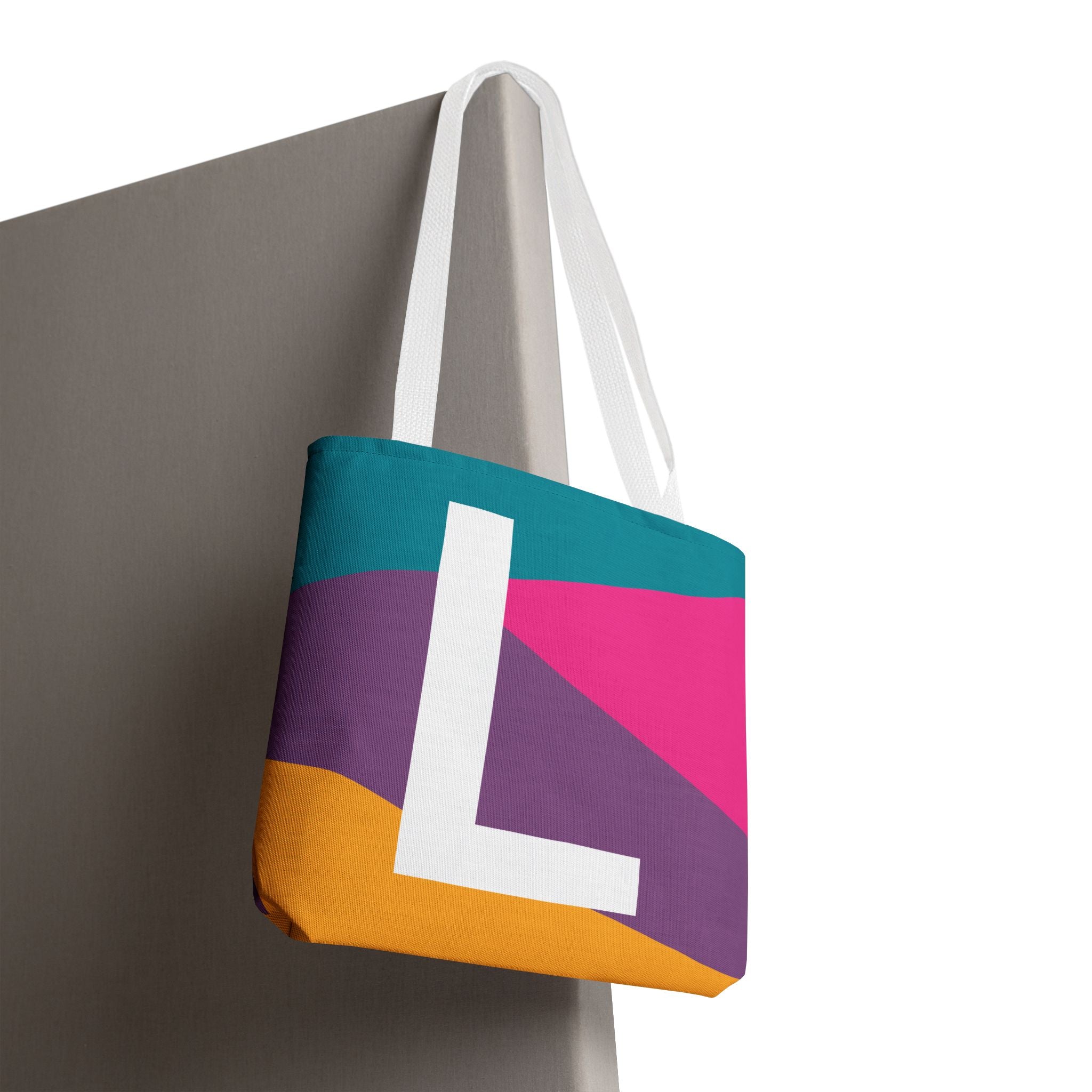 Monogram 'L' Colorblock Tote Bag — Personalized Initial L Shoulder Tote