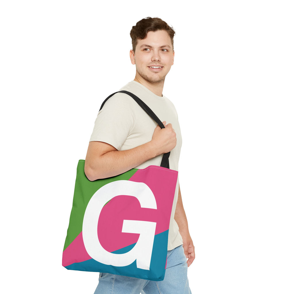 Monogram 'G' Colorblock Tote Bag — Personalized Initial G Shoulder Tote