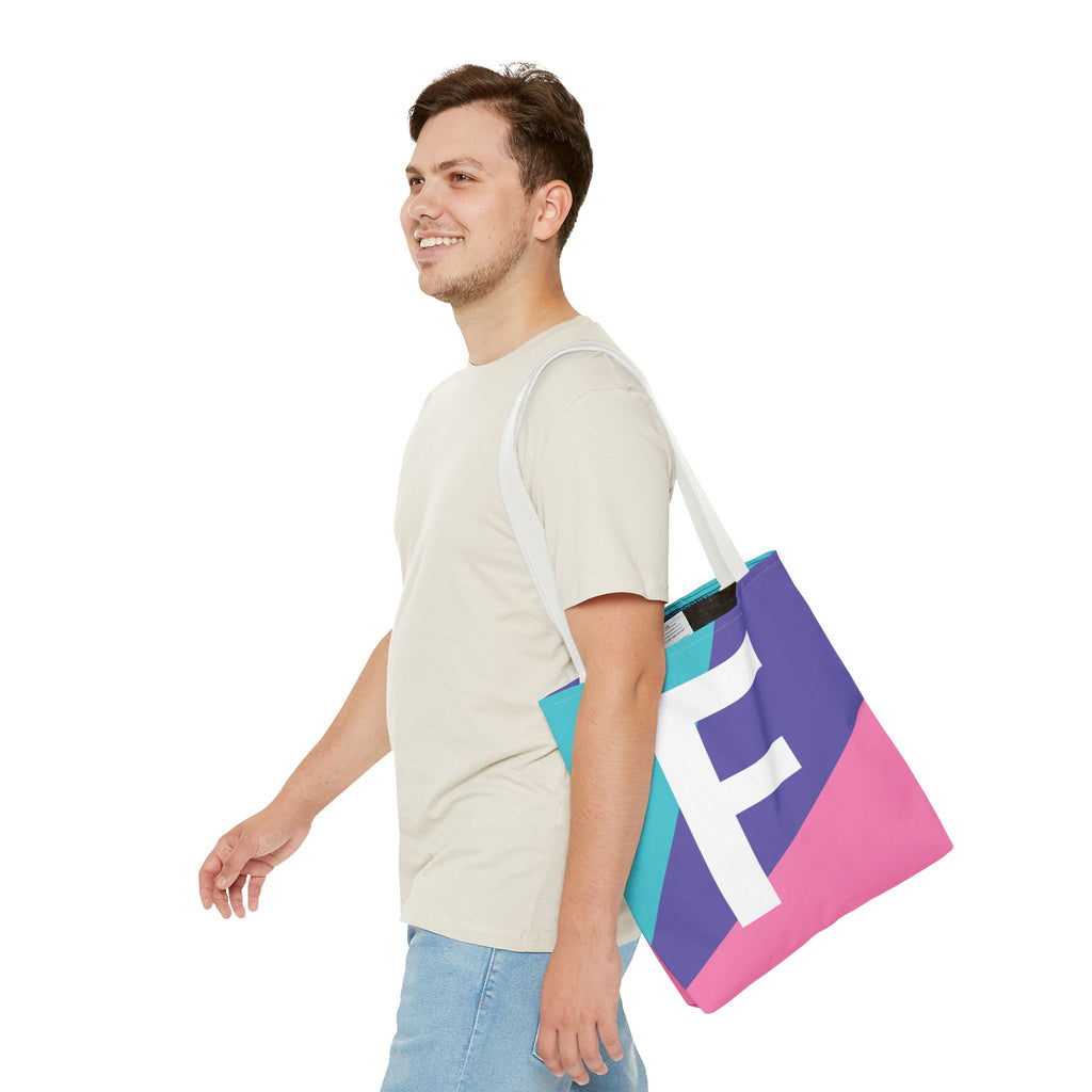 Monogram 'F' Colorblock Tote Bag — Personalized Initial F Shoulder Tote