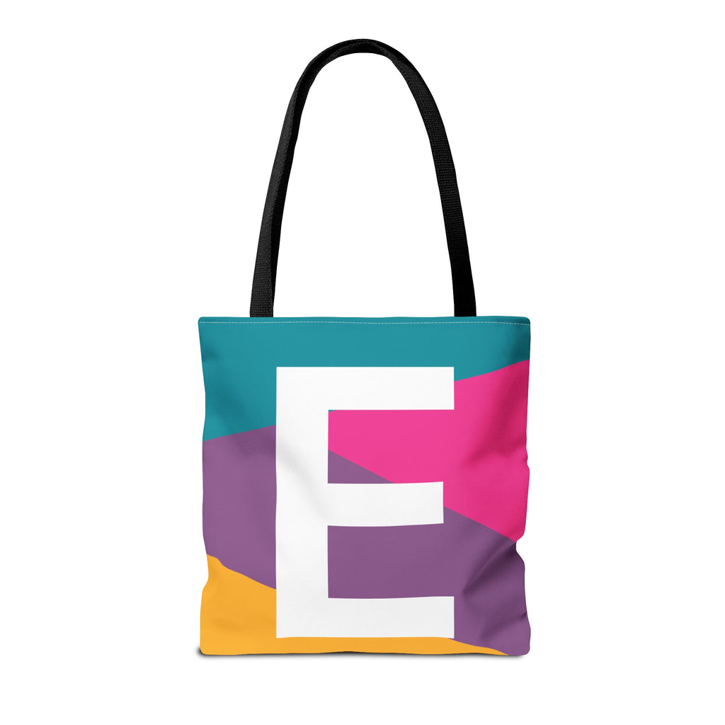 Monogram 'E' Colorblock Tote Bag — Personalized Initial E Shoulder Tote