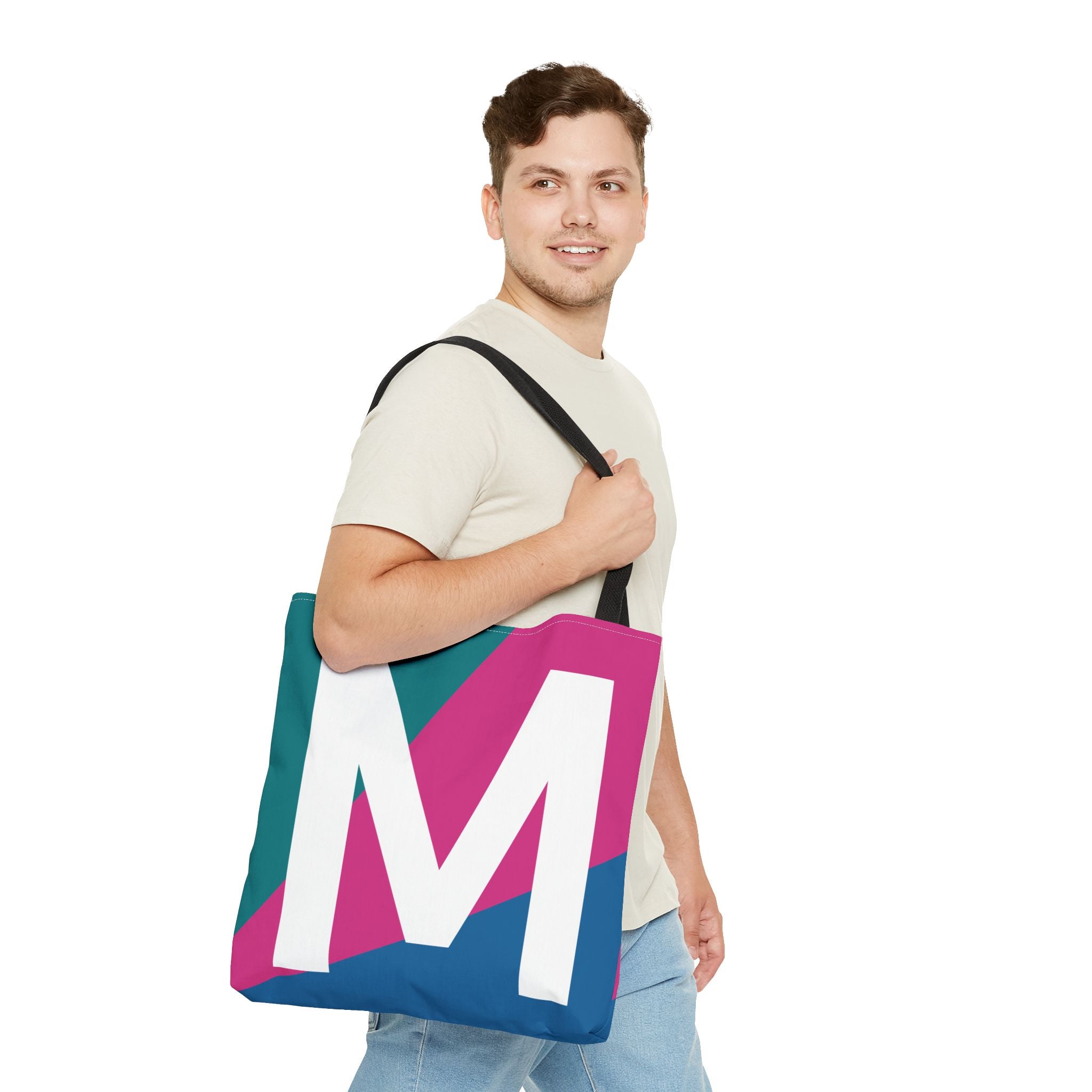 Monogram 'M' Colorblock Tote Bag — Personalized Initial M Shoulder Tote