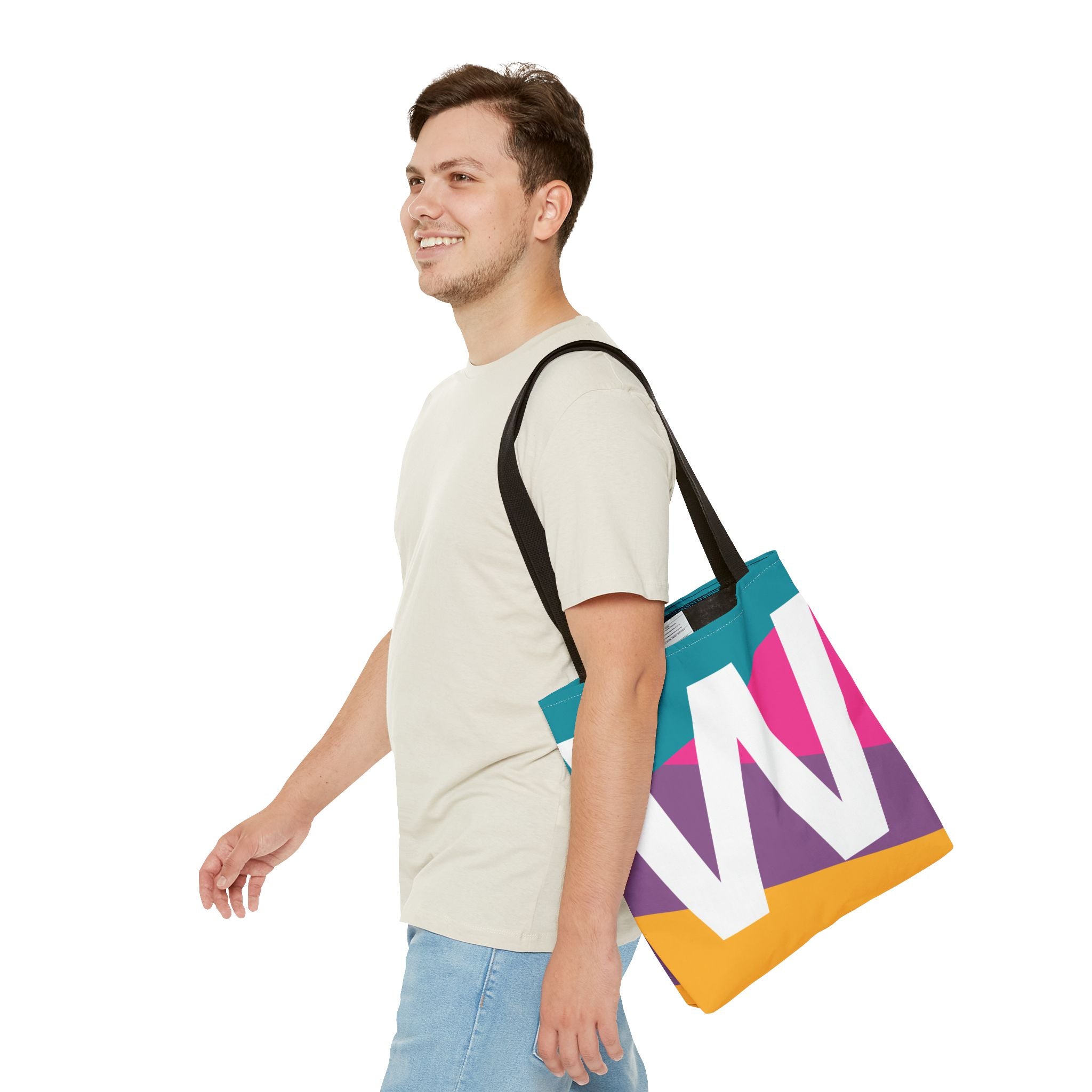 Monogram 'W' Colorblock Tote Bag — Personalized Initial W Shoulder Tote