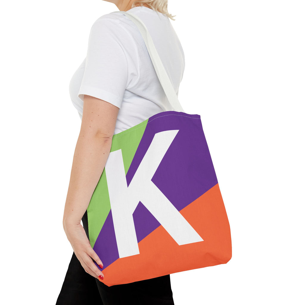 Monogram 'K' Colorblock Tote Bag — Personalized Initial K Shoulder Tote