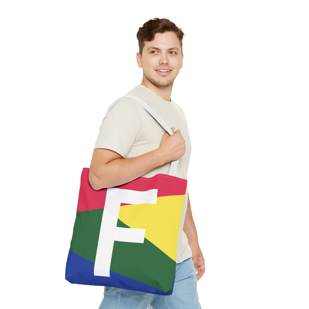 Monogram 'F' Colorblock Tote Bag — Personalized Initial F Shoulder Tote