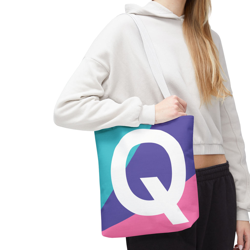 Monogram 'Q' Colorblock Tote Bag — Personalized Initial Q Shoulder Tote