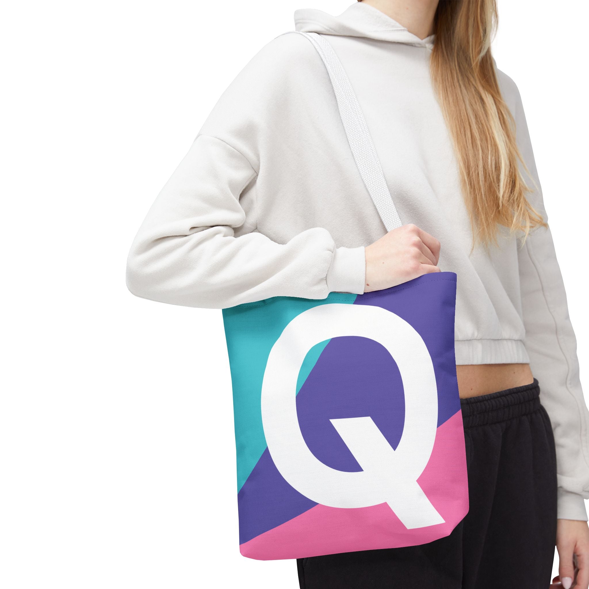 Monogram 'Q' Colorblock Tote Bag — Personalized Initial Q Shoulder Tote