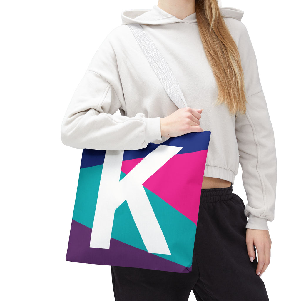 Monogram 'K' Colorblock Tote Bag — Personalized Initial K Shoulder Tote