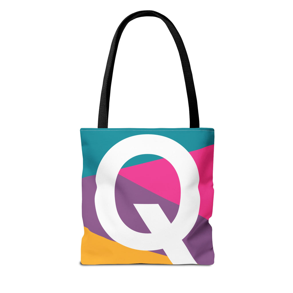 Monogram 'Q' Colorblock Tote Bag — Personalized Initial Q Shoulder Tote