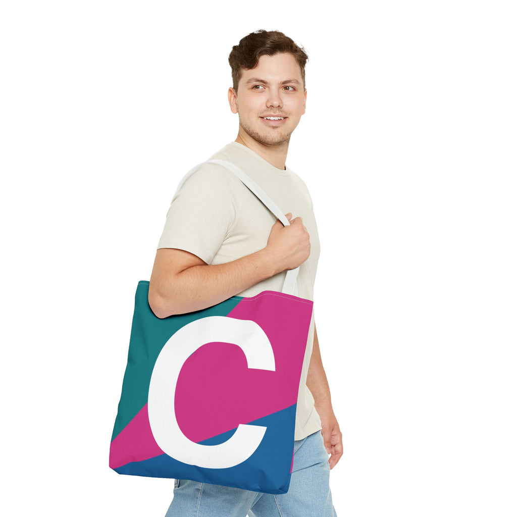 Monogram 'C' Colorblock Tote Bag — Personalized Initial C Shoulder Tote