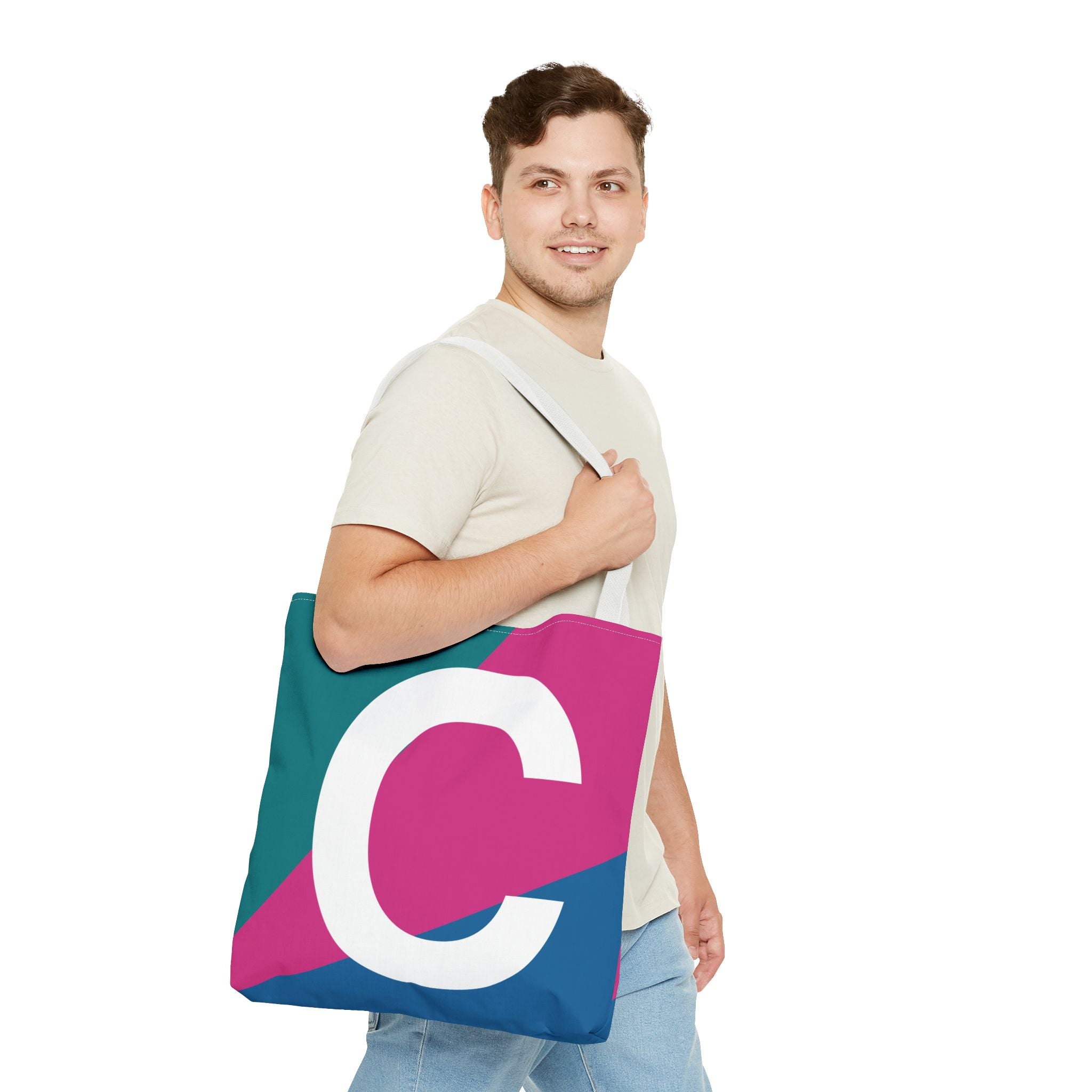 Monogram 'C' Colorblock Tote Bag — Personalized Initial C Shoulder Tote