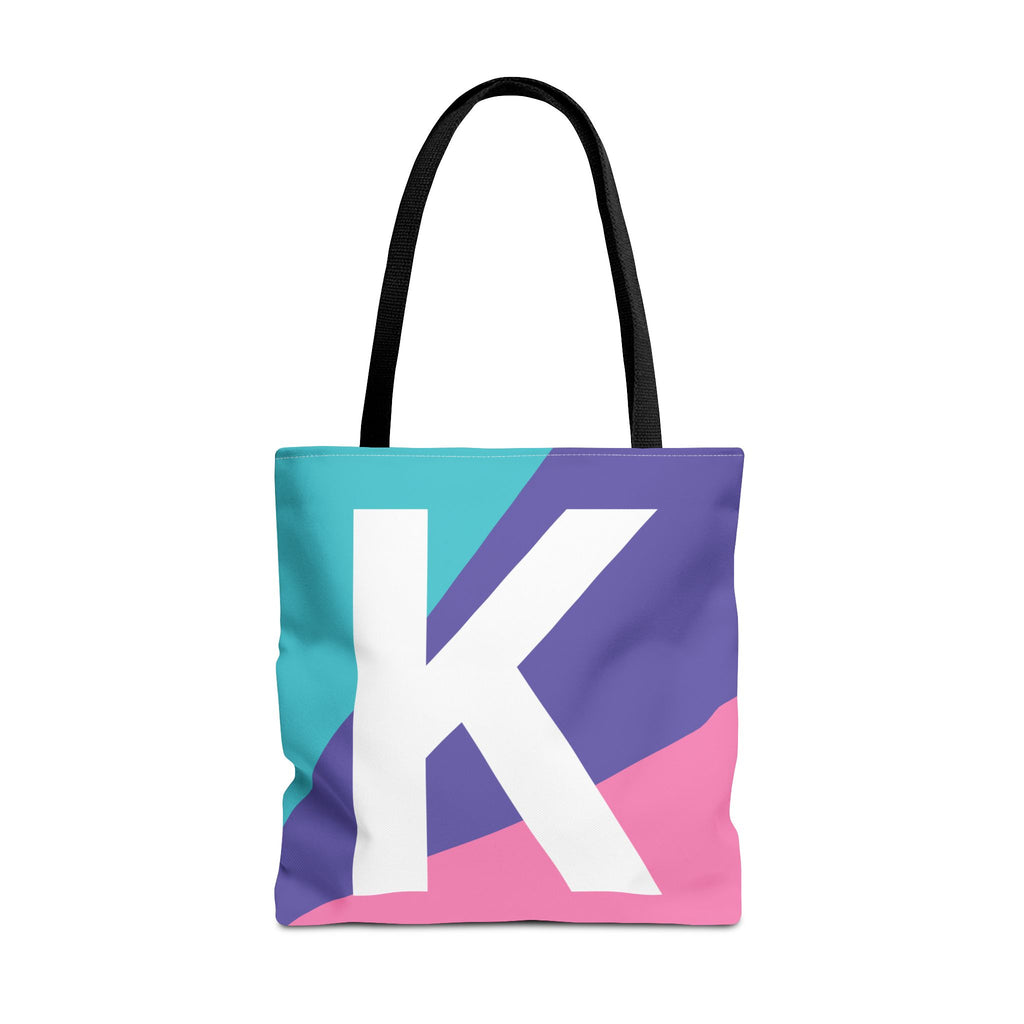 Monogram 'K' Colorblock Tote Bag — Personalized Initial K Shoulder Tote