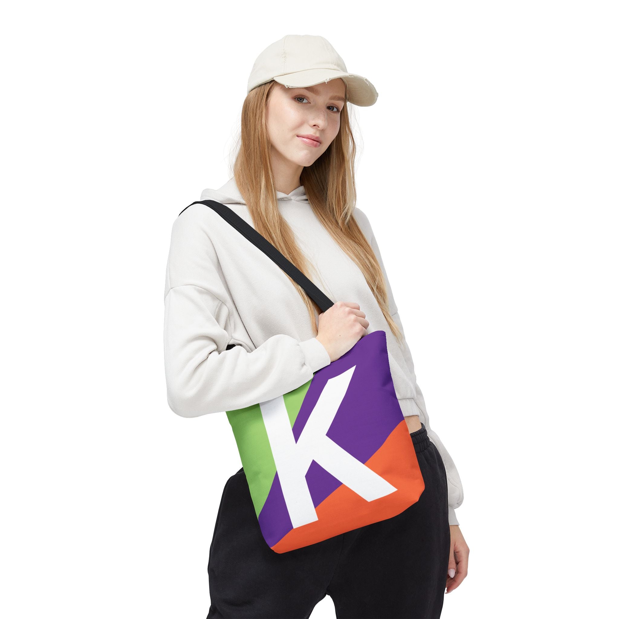 Monogram 'K' Colorblock Tote Bag — Personalized Initial K Shoulder Tote