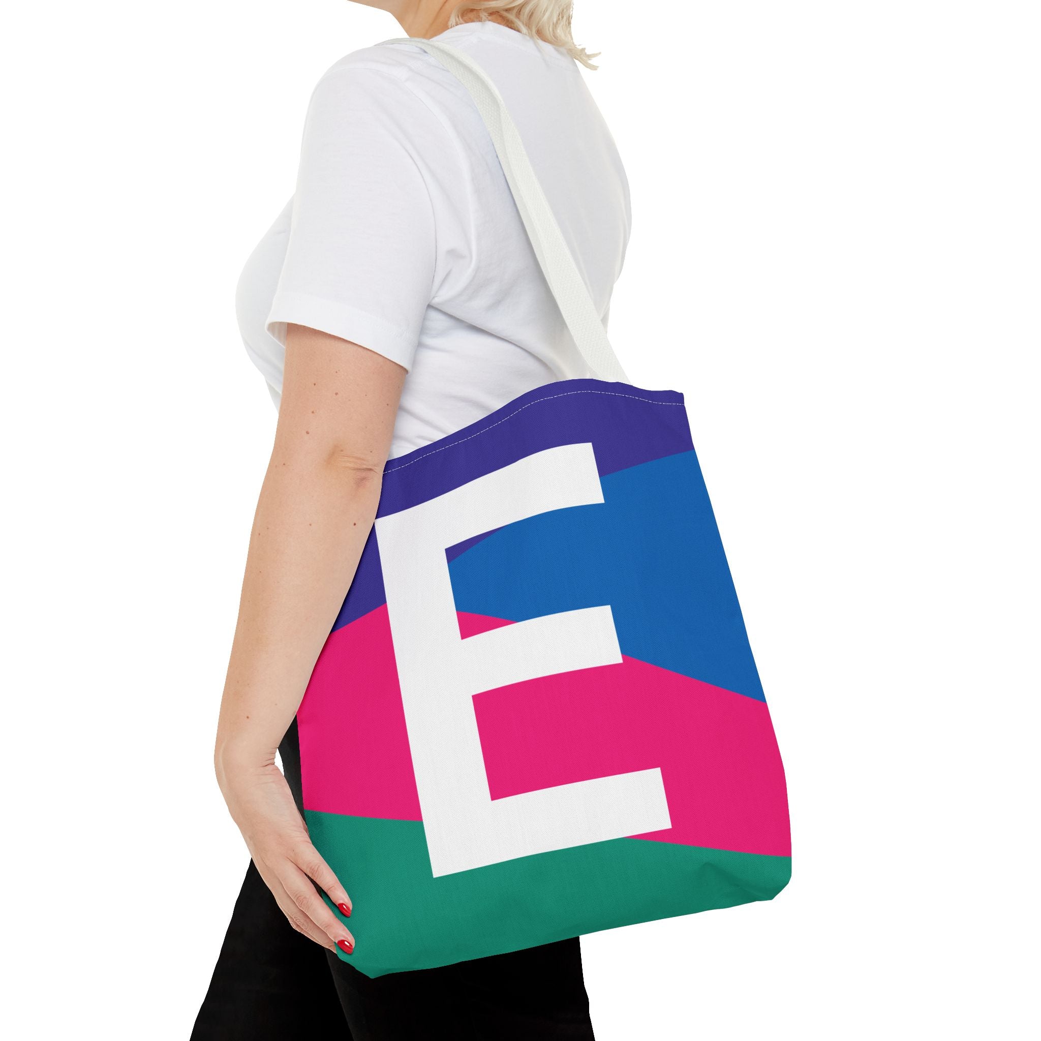 Monogram 'E' Colorblock Tote Bag — Personalized Initial E Shoulder Tote