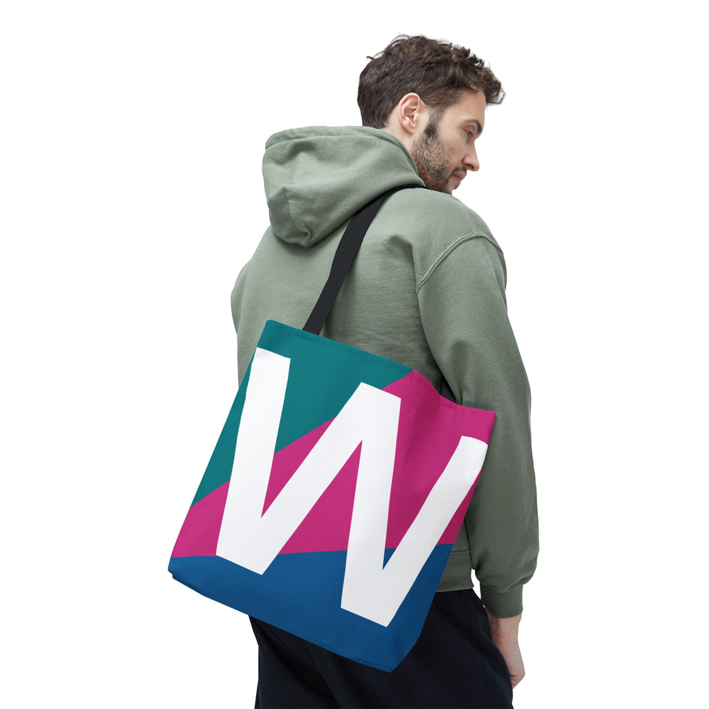 Monogram 'W' Colorblock Tote Bag — Personalized Initial W Shoulder Tote