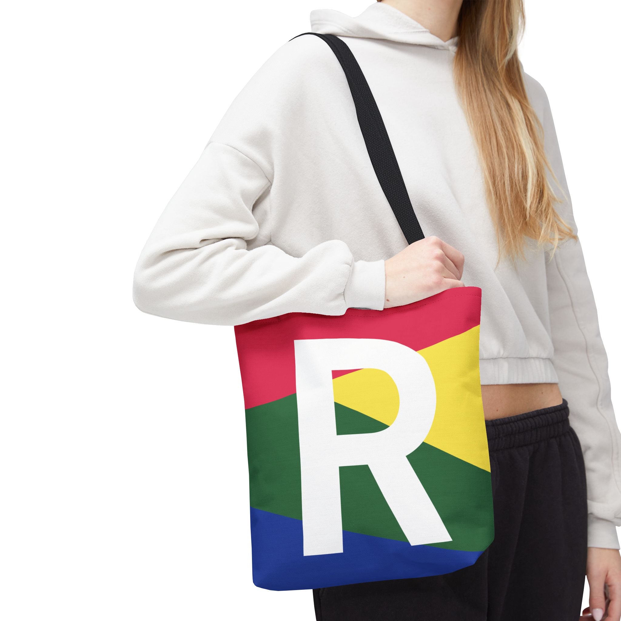 Monogram 'R' Colorblock Tote Bag — Personalized Initial R Shoulder Tote